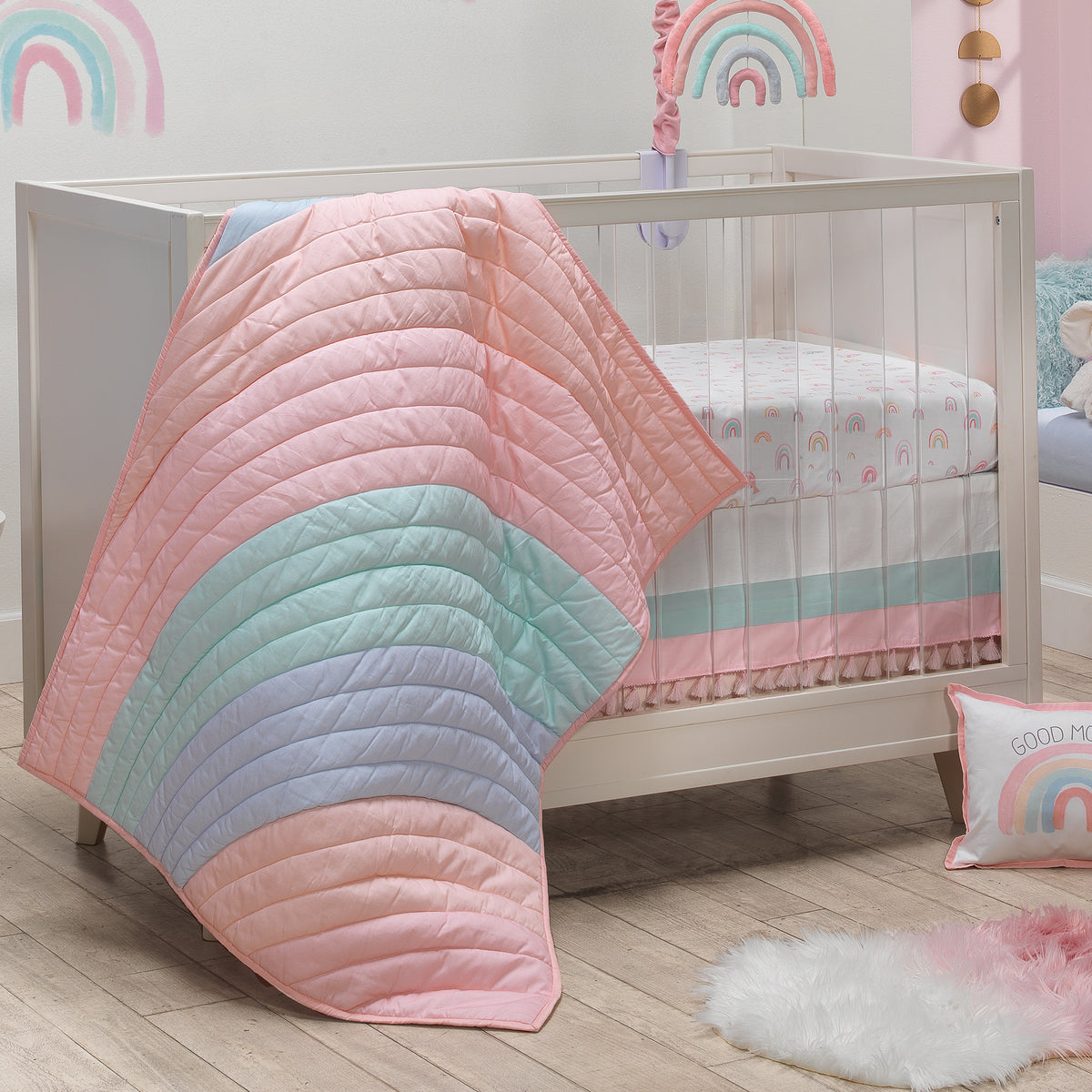 Pastel rainbow crib sales bedding