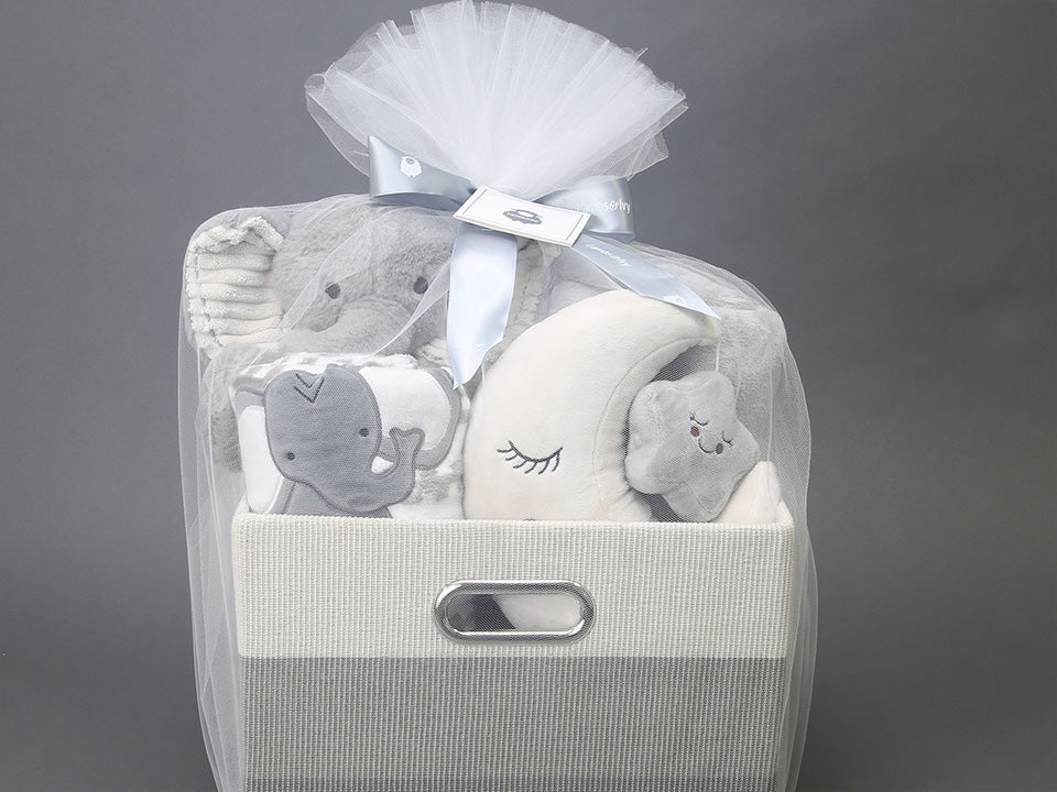 baby gift basket gray