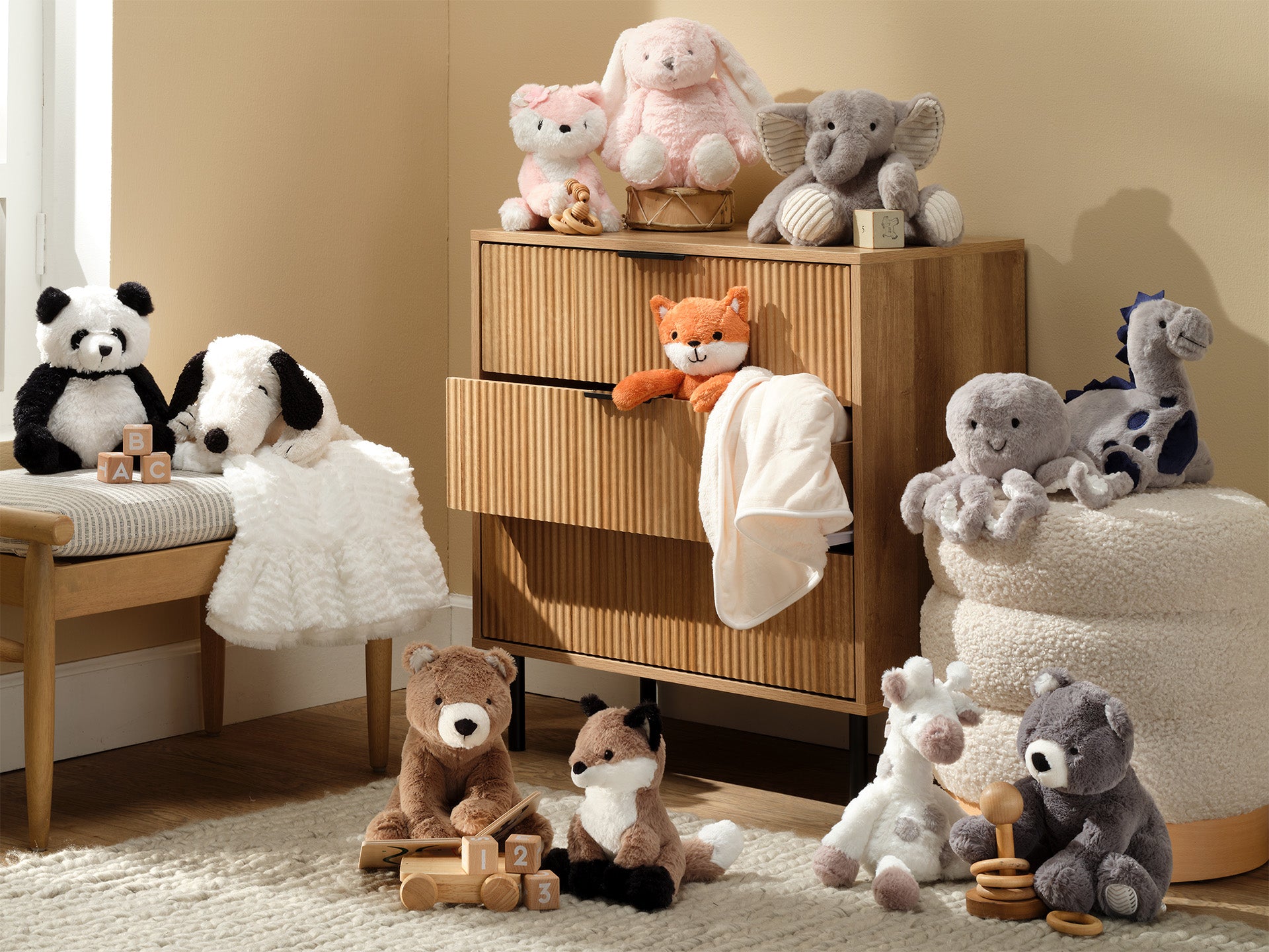 Numerous plush stuffed animals lifestyle image