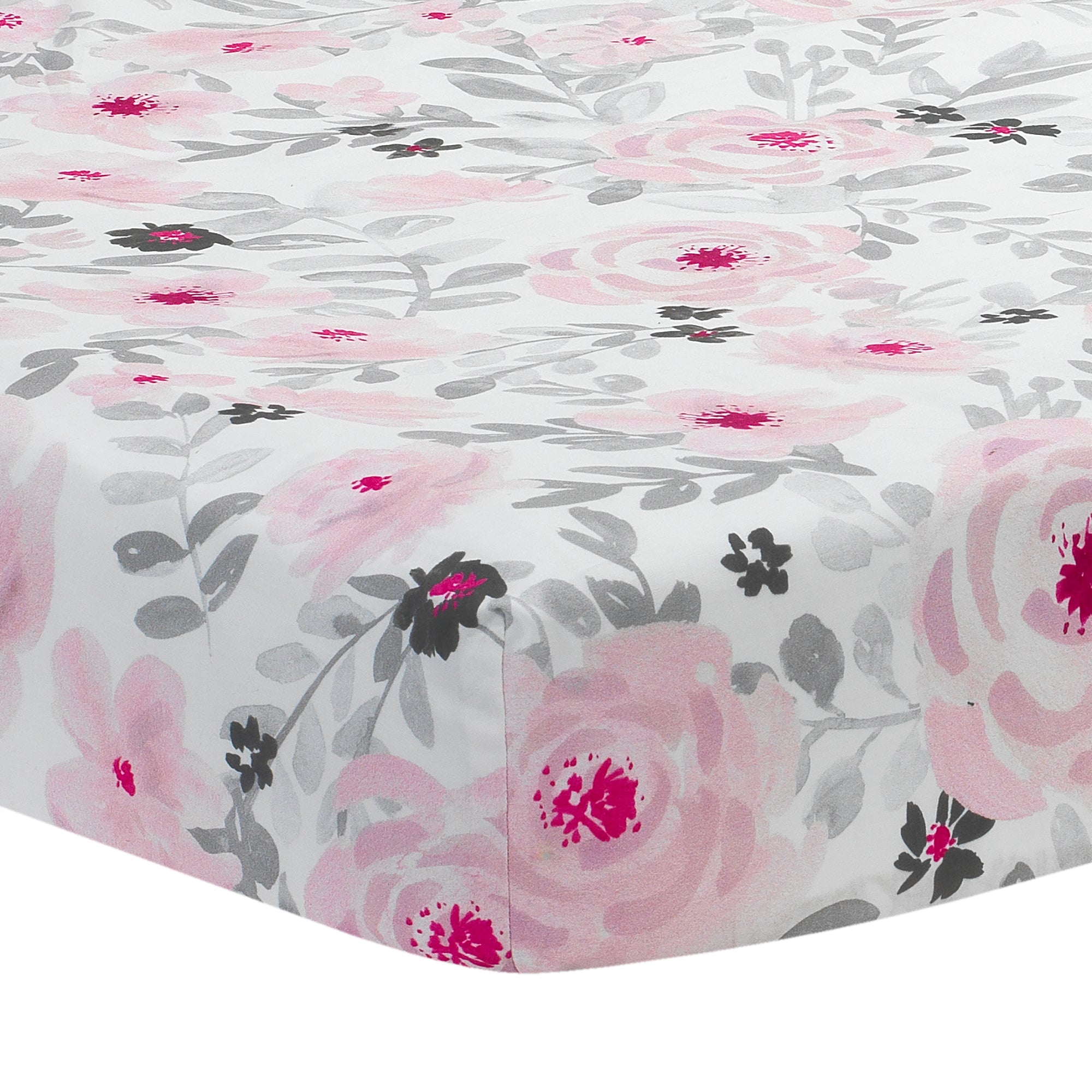 Blossom Pink/Gray Watercolor Floral Baby Fitted Crib Sheet – Lambs