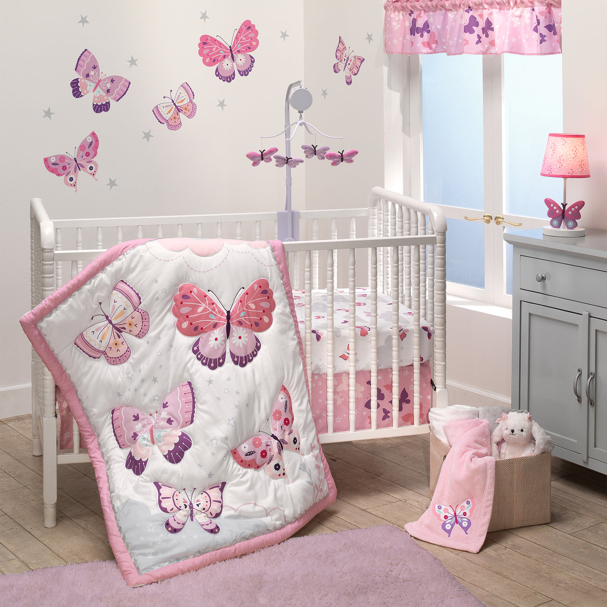 Butterfly Kisses Pink Purple 3 Piece Baby Crib Bedding Set Lambs Ivy