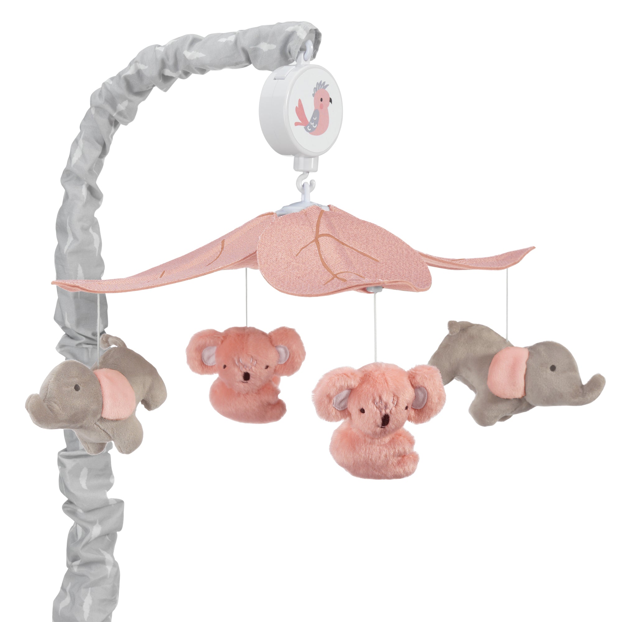 Calypso Pink/Gray Koala & Elephant Musical Baby Crib Mobile