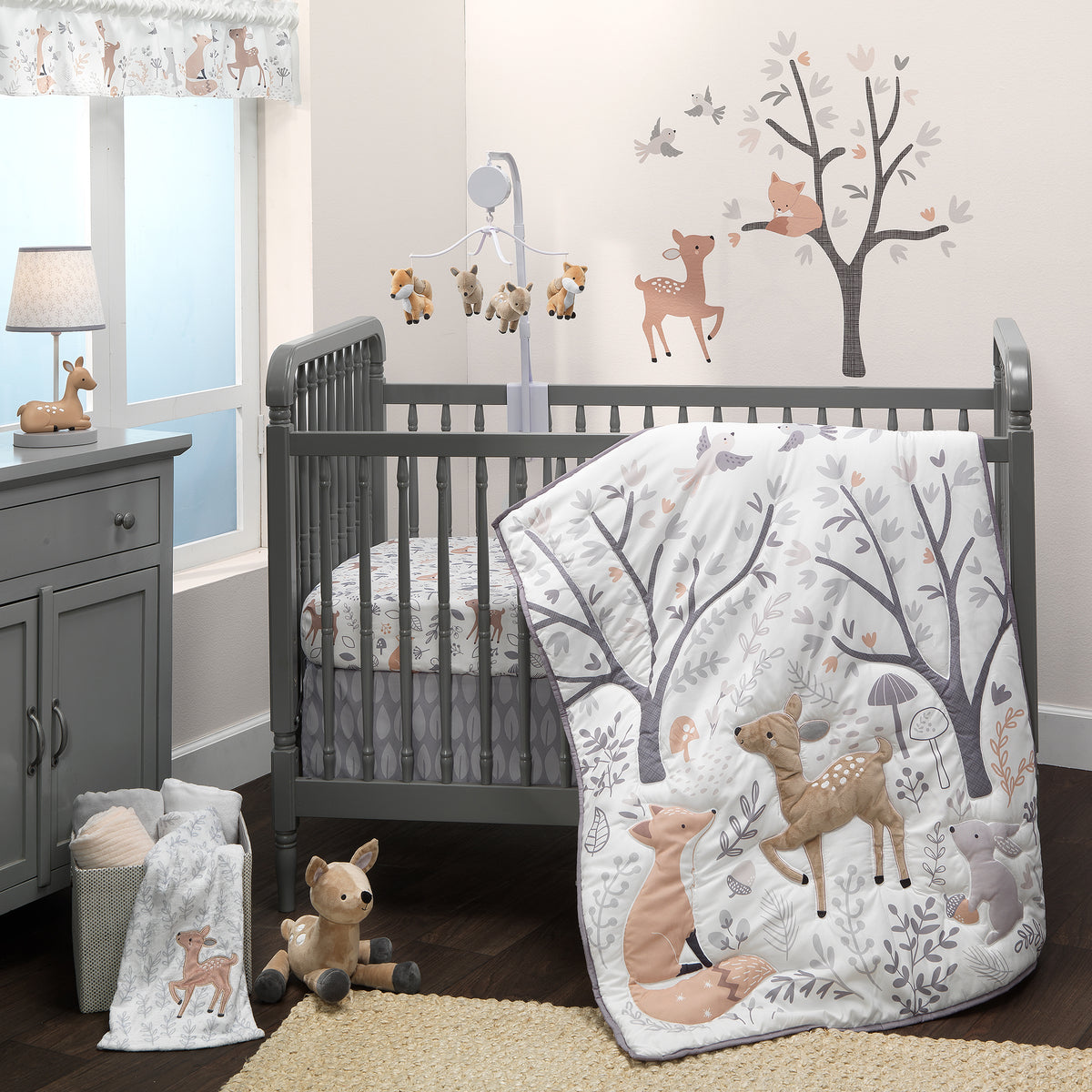 Deer Park Woodland 3 Piece Nursery Baby Crib Bedding Set Gray Lambs Ivy