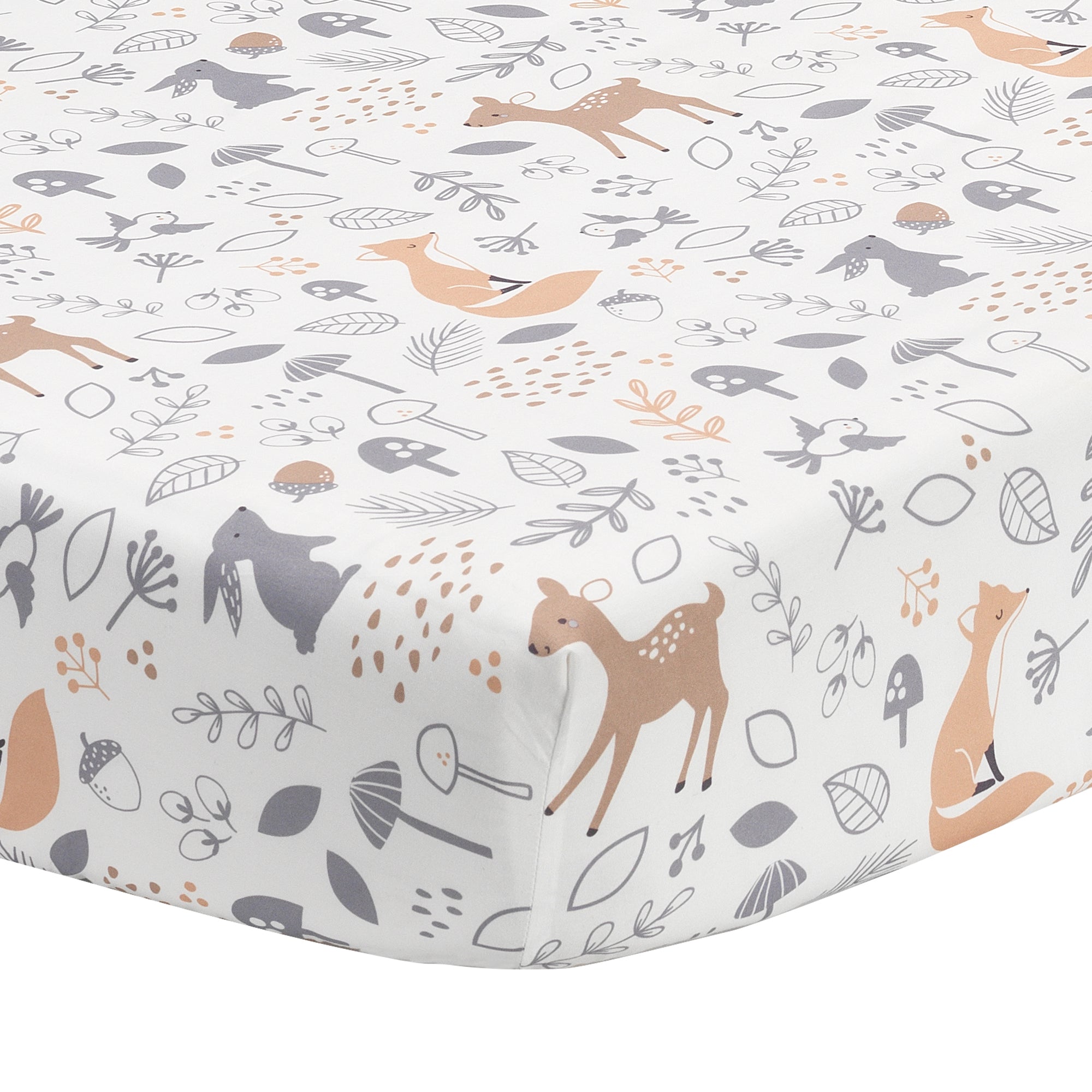 Deer Park White/Gray Woodland Animals Baby Fitted Crib Sheet