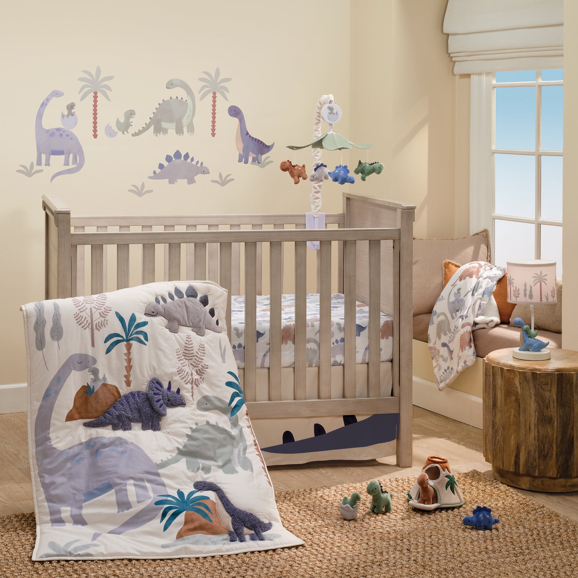 Dino-Might 3-Piece Blue/Gray Dinosaur Nursery Baby Crib Bedding
