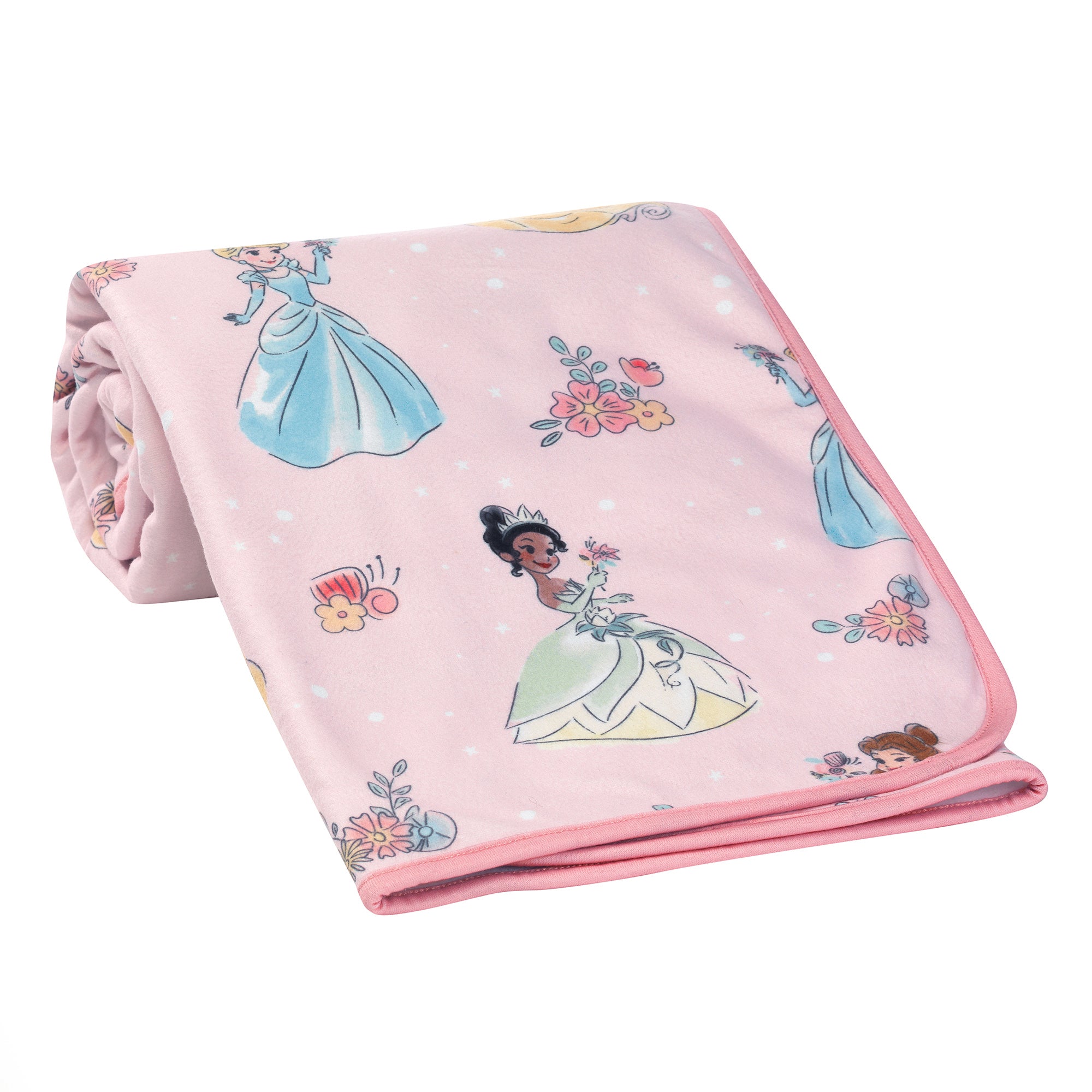 Disney Princesses Pink Fleece Baby Blanket Belle/Tiana