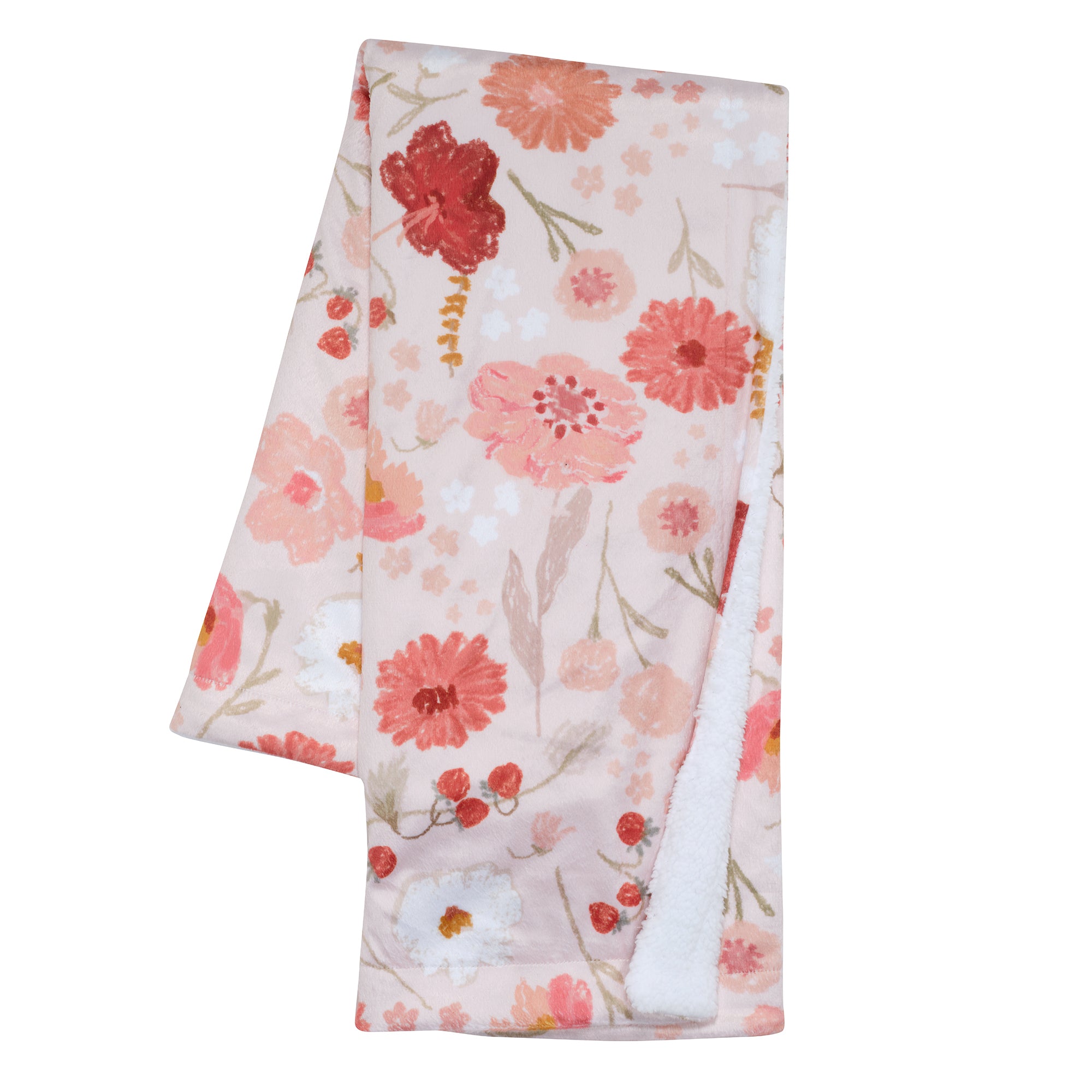 Flower Power Floral/Strawberry Soft/Cozy Fleece Baby Blanket
