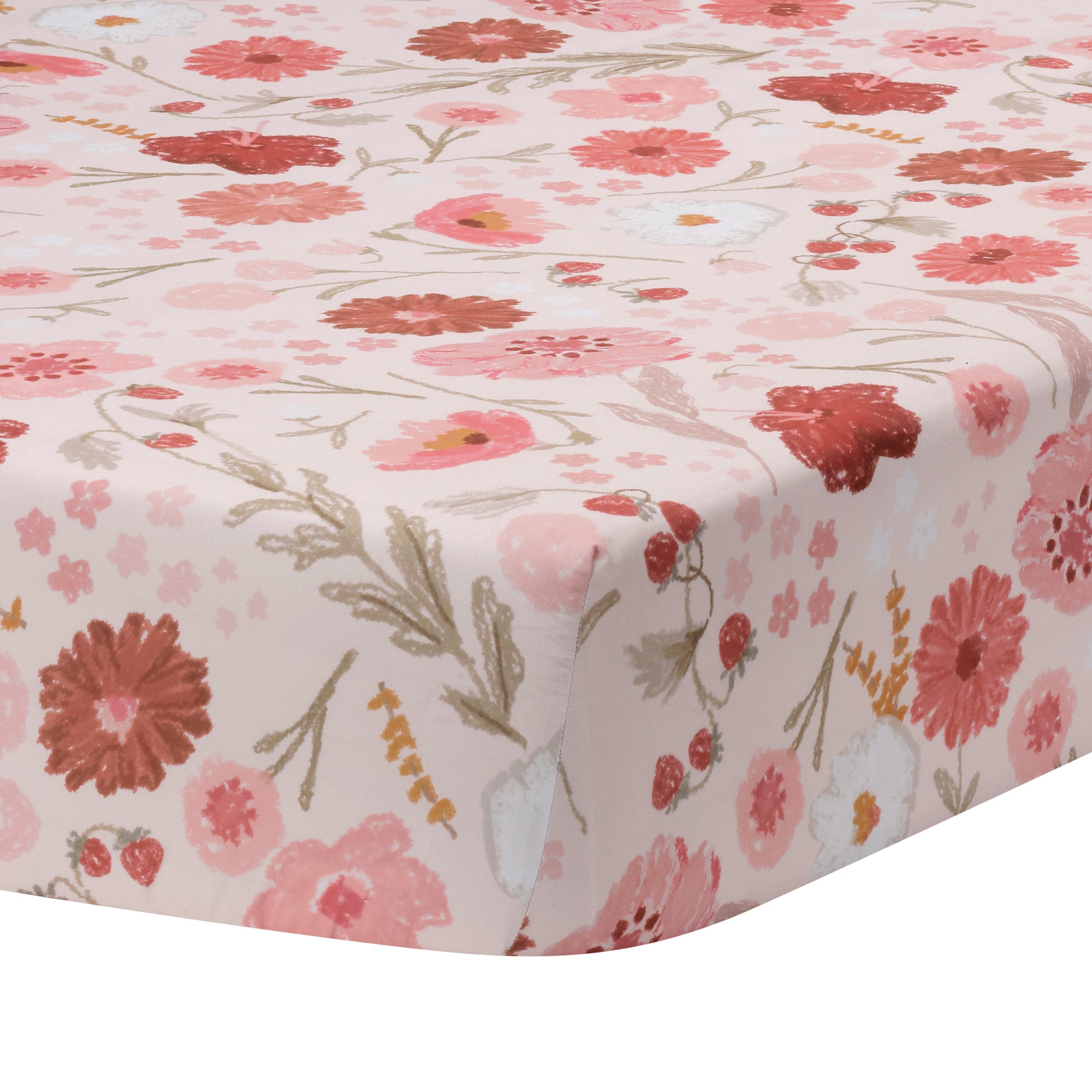 Flower Power Floral/Strawberry Baby Fitted Crib/Toddler Sheet