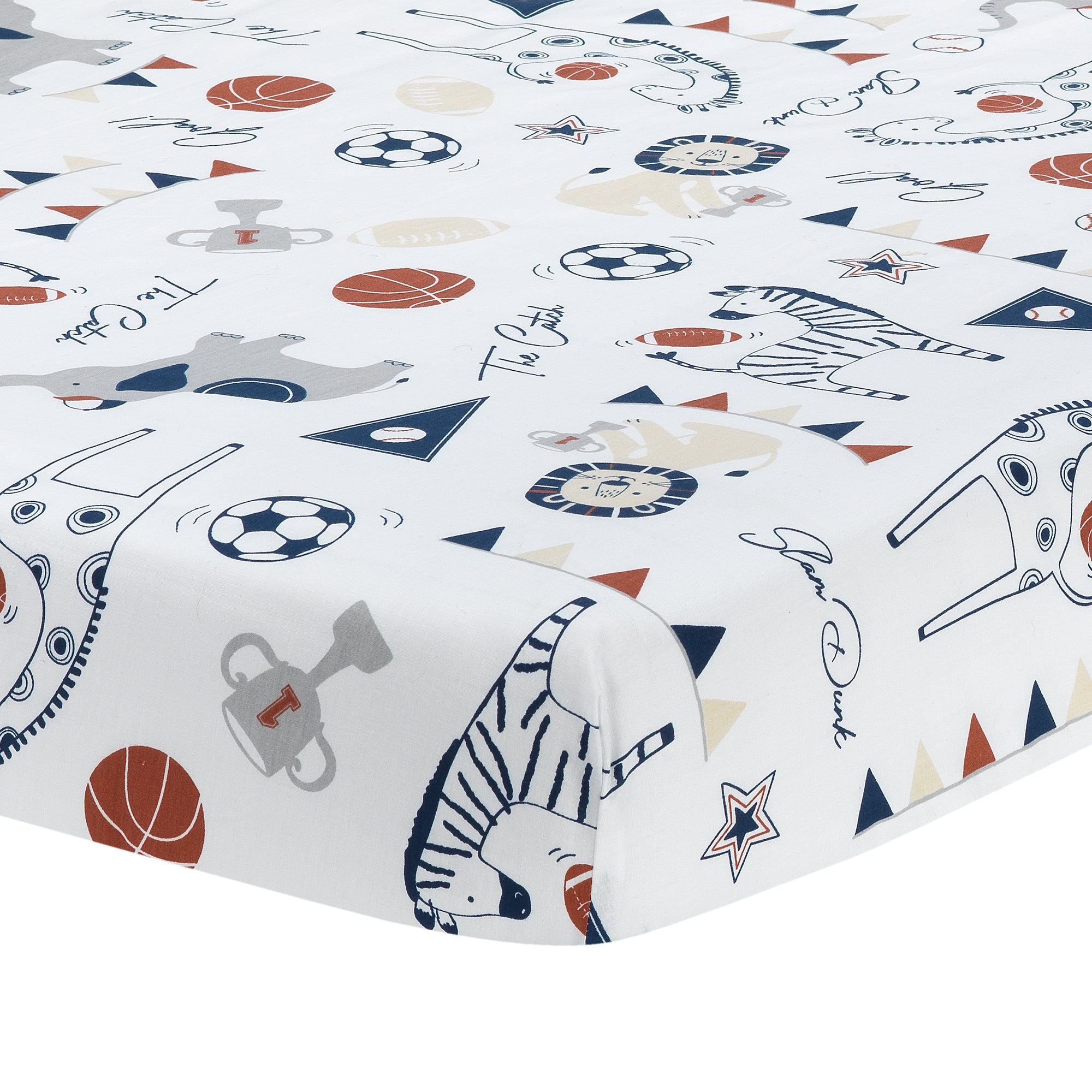 Hall of Fame Animals/Sports 100% Cotton Fitted Baby Crib Sheet