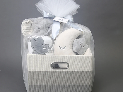 gray baby gift basket