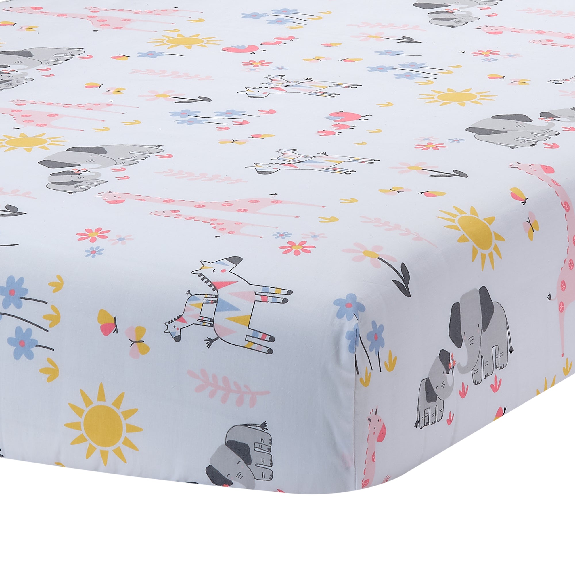 Jazzy Jungle 100% Cotton Safari Baby Fitted Crib Sheet White