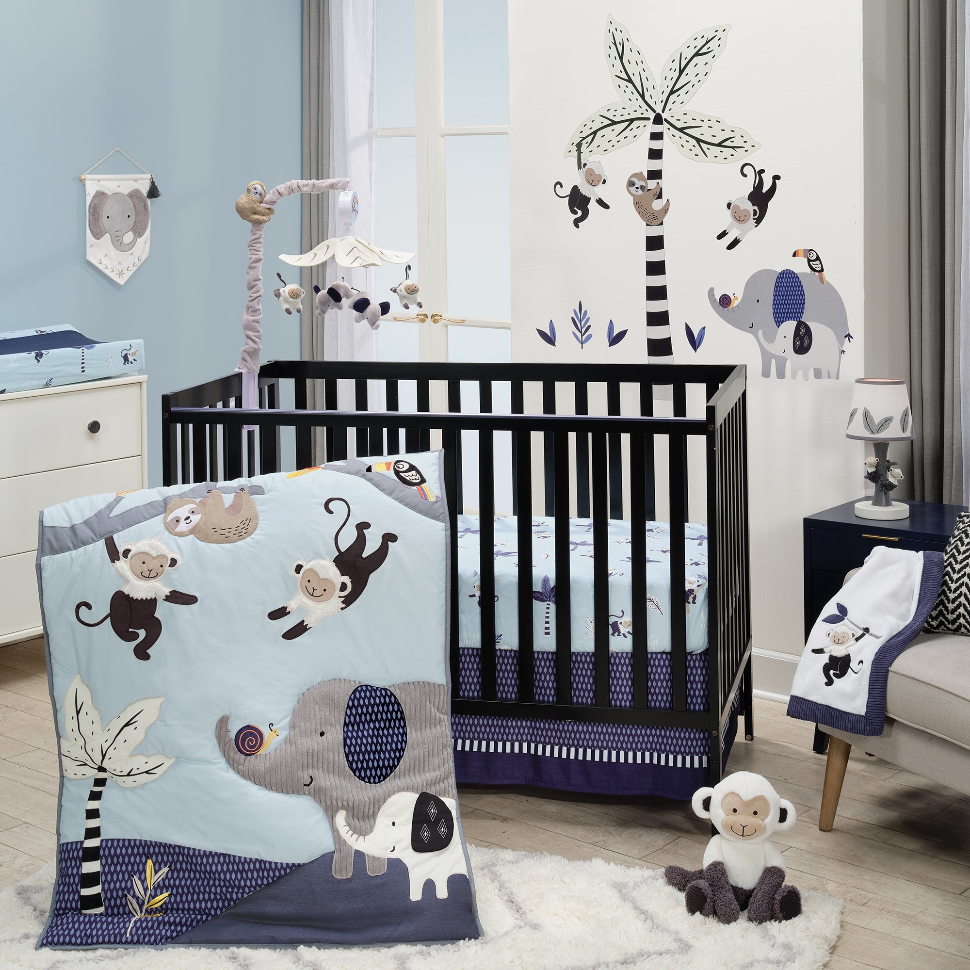 Jungle Party 3-Piece Elephant/Monkey Baby Crib Bedding Set – Lambs