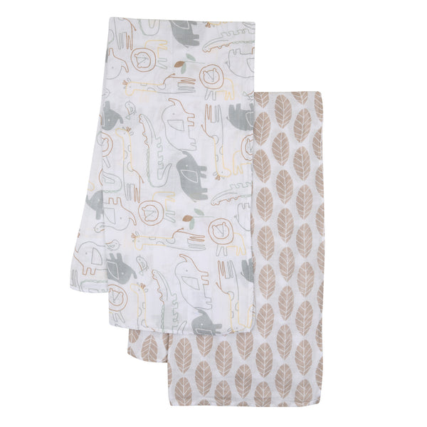 Jungle Story Cotton Muslin Swaddle Blankets by Lambs & Ivy