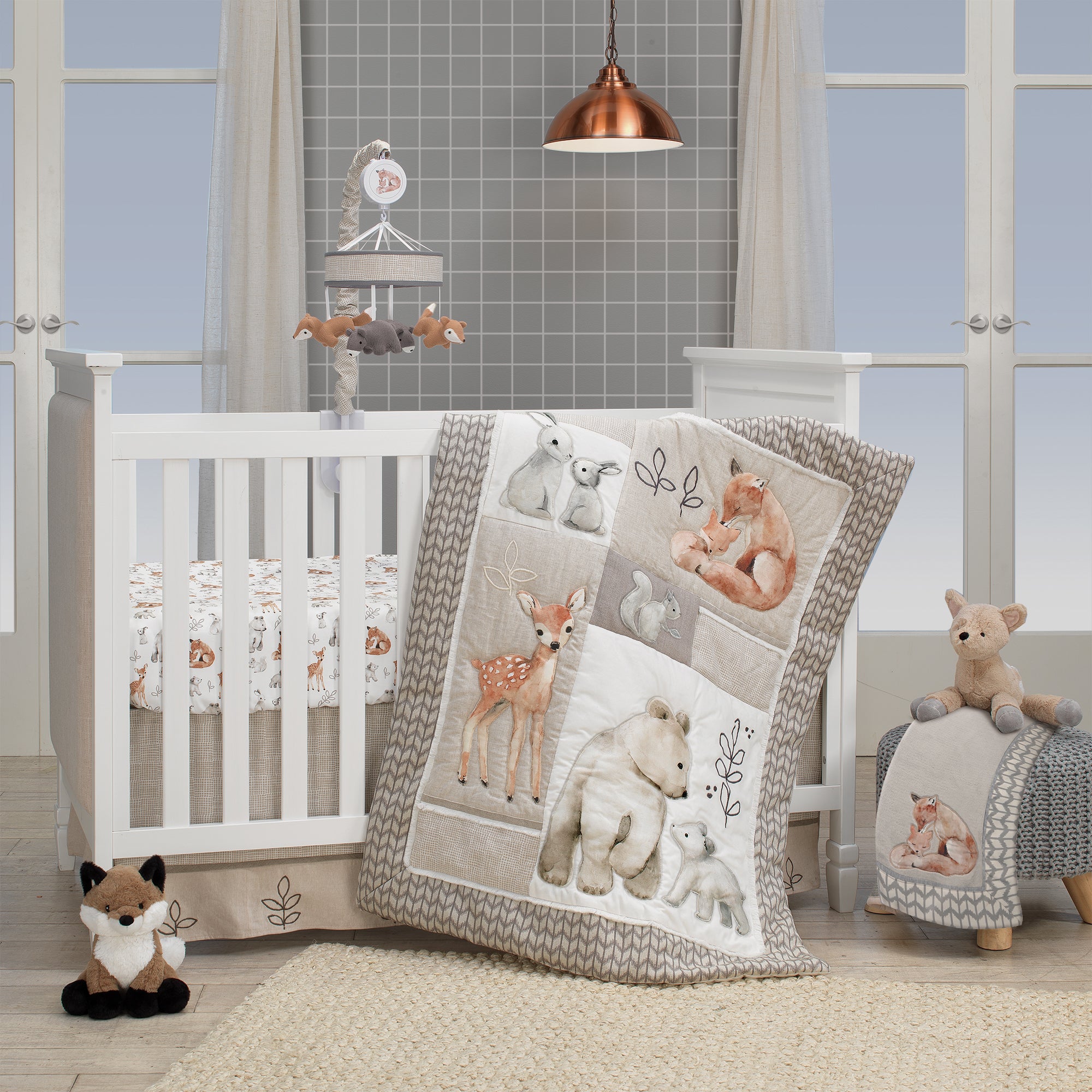 Painted Forest Gray/Beige Woodland Animals 4-Piece Nursery Baby