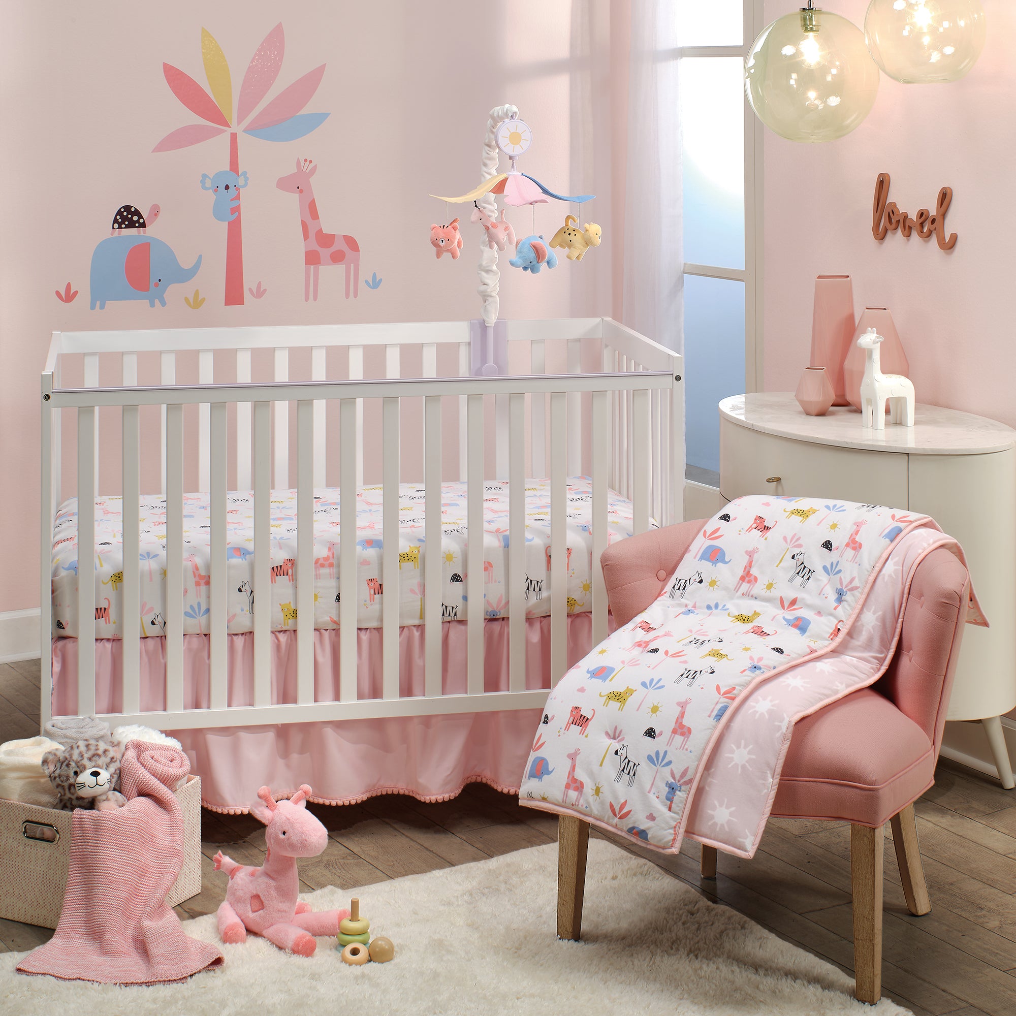 Snuggle Jungle Pastel Safari Cotton Jersey 5-Piece Crib Bedding