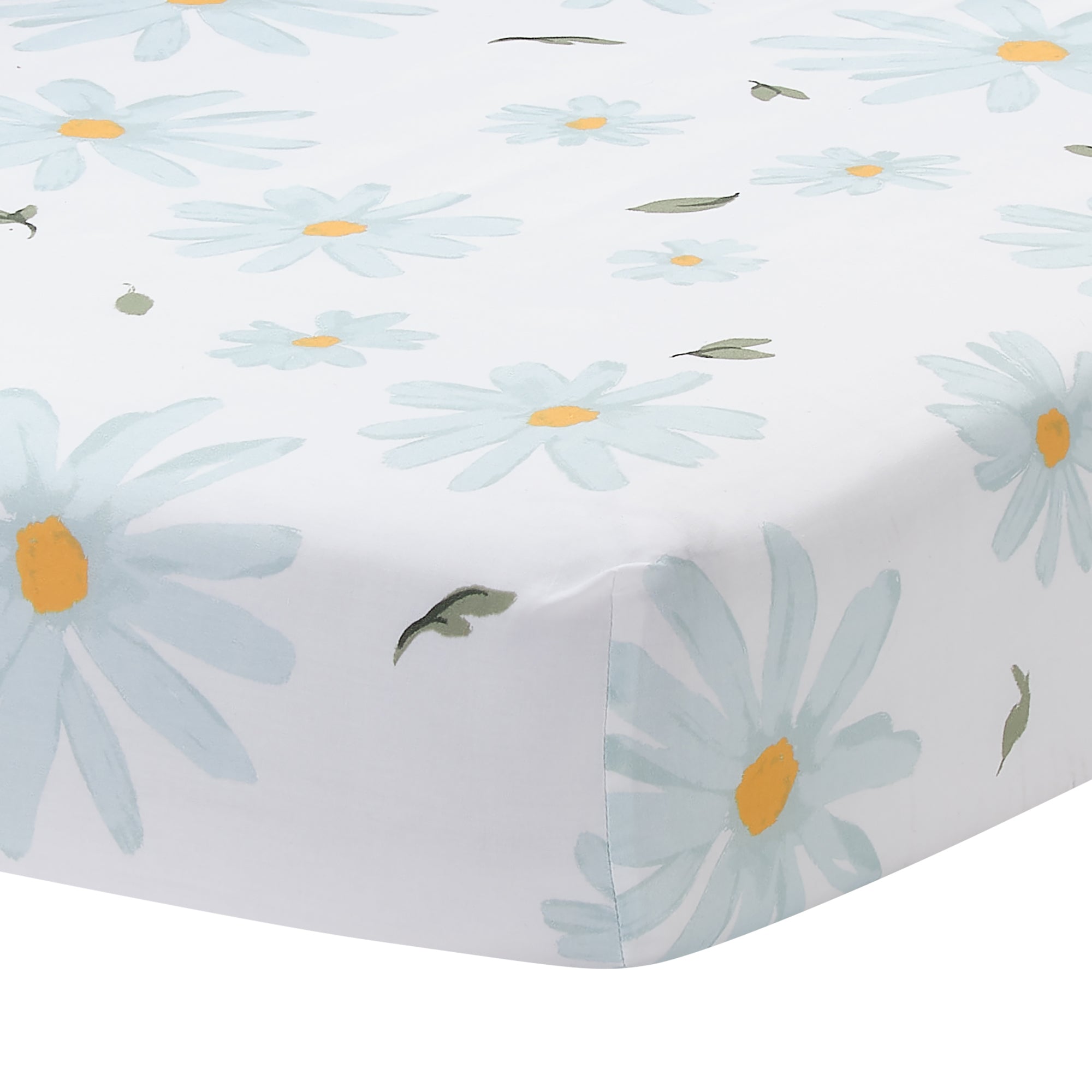 Sweet Daisy 100% Cotton White/Blue Floral Baby Fitted Crib Sheet