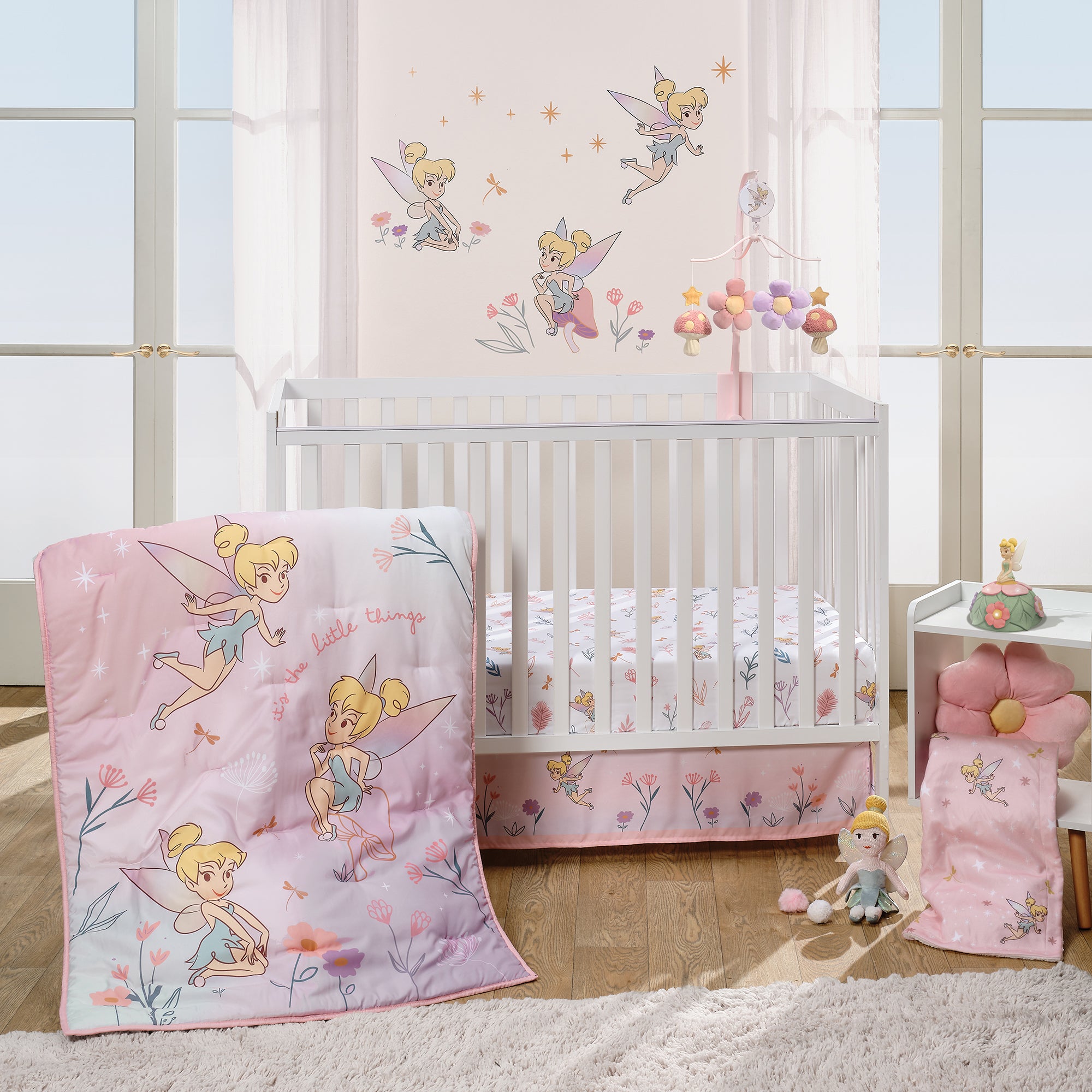 Disney Baby Tinker Bell 3-Piece Pink Fairy Baby Crib Bedding Set