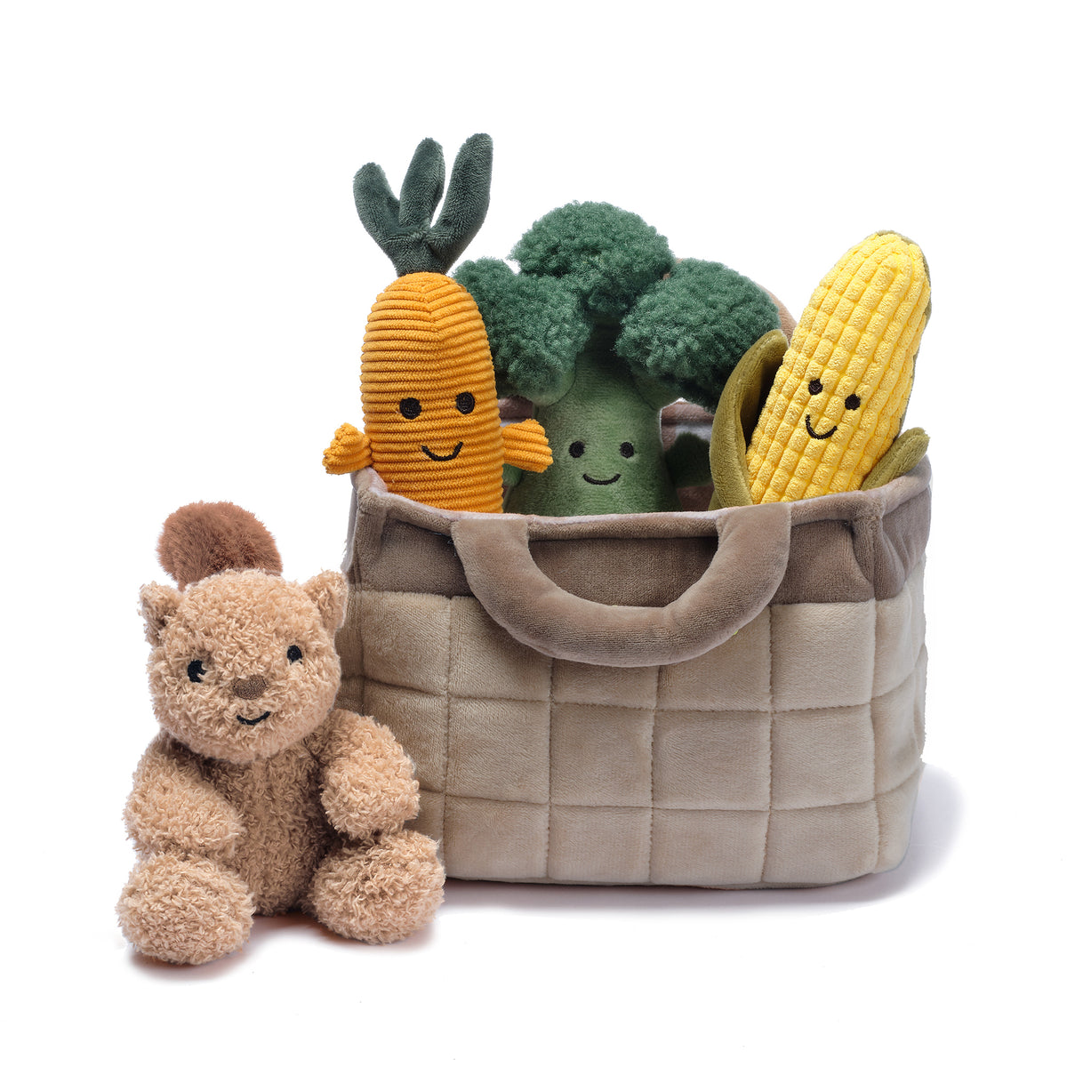 Plush Veggie Basket Play Set with Interactive Stuffed Vegetable Toys –  Lambs & Ivy