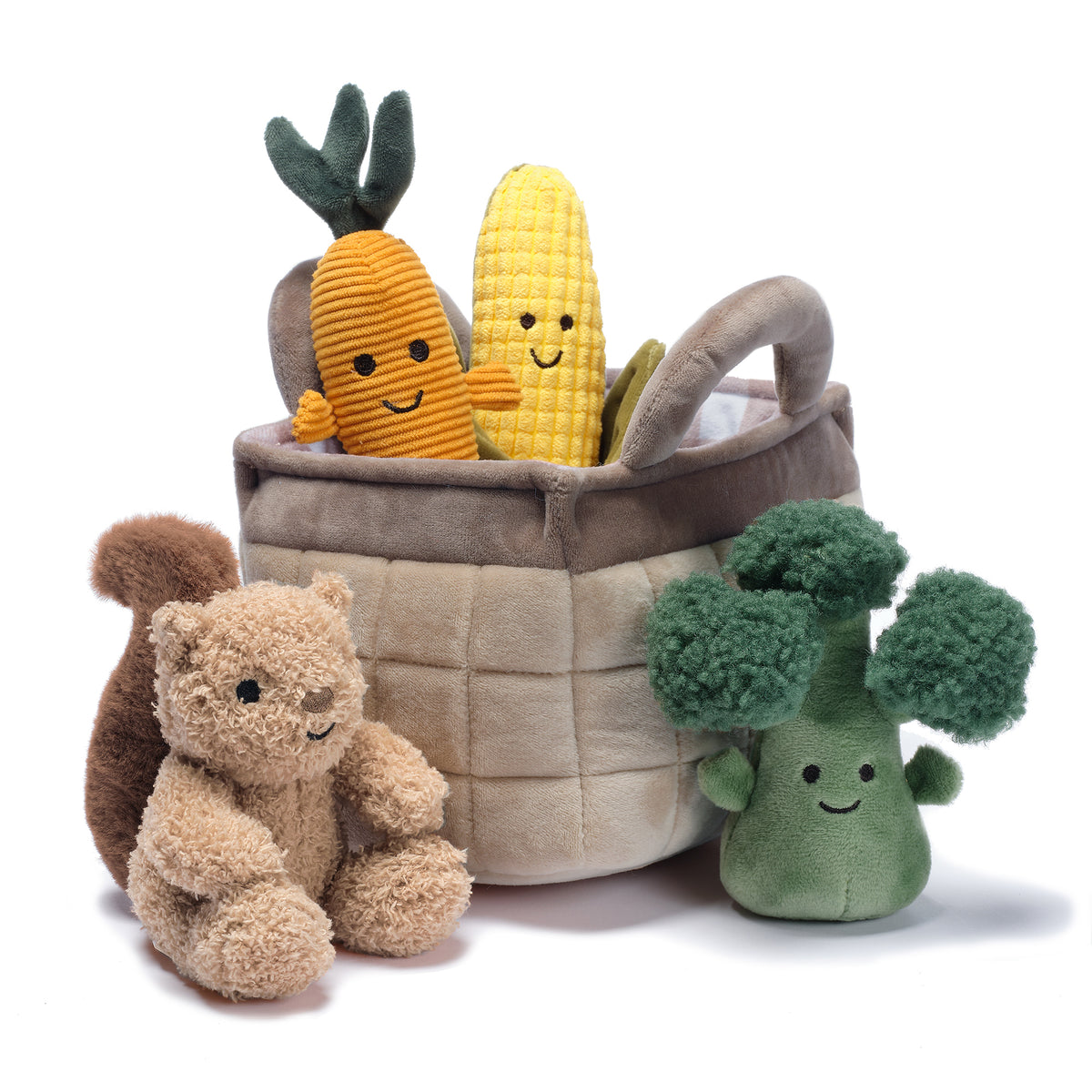 Plush Veggie Basket Play Set with Interactive Stuffed Vegetable Toys –  Lambs & Ivy