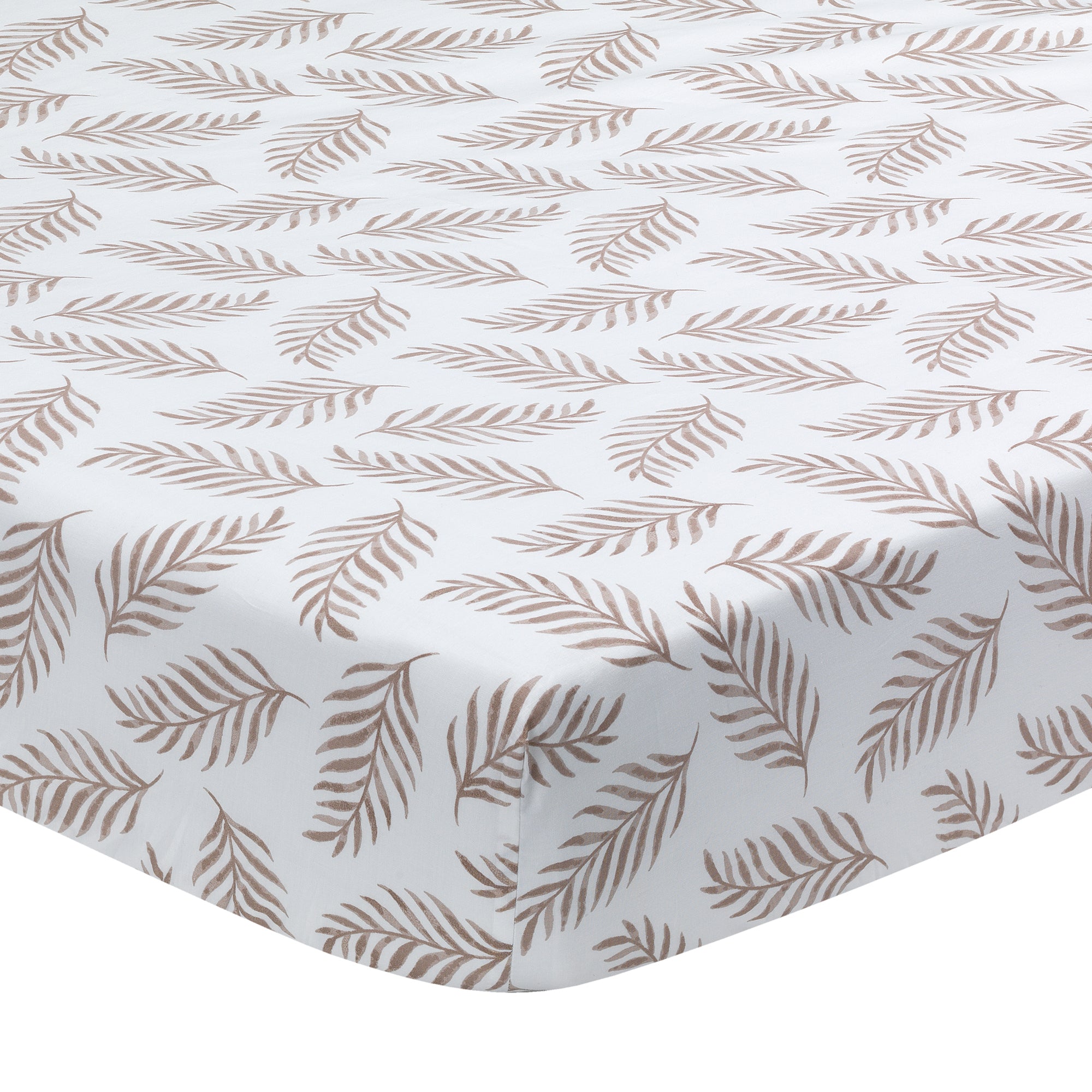 Signature Taupe Leaves Print Organic Cotton Fitted Crib Sheet