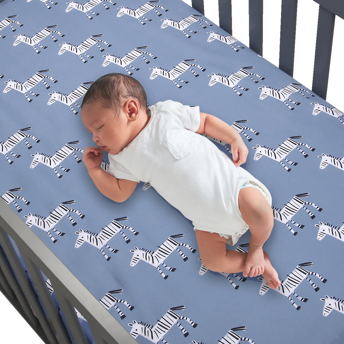 Signature Zebra Blue Organic Cotton Breathable Fitted Crib Sheet