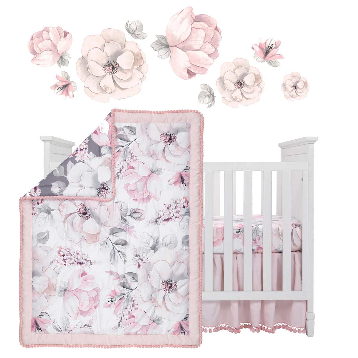 Botanical Baby Pink Floral Crib Bedding
