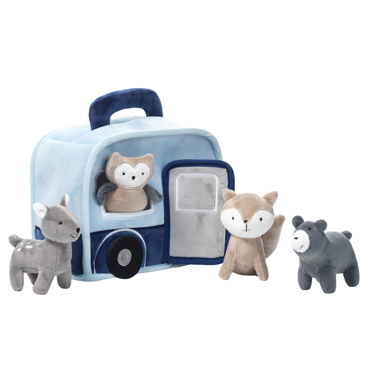 Interactive Blue Camper RV Plush with Stuffed Animal Toys Lambs