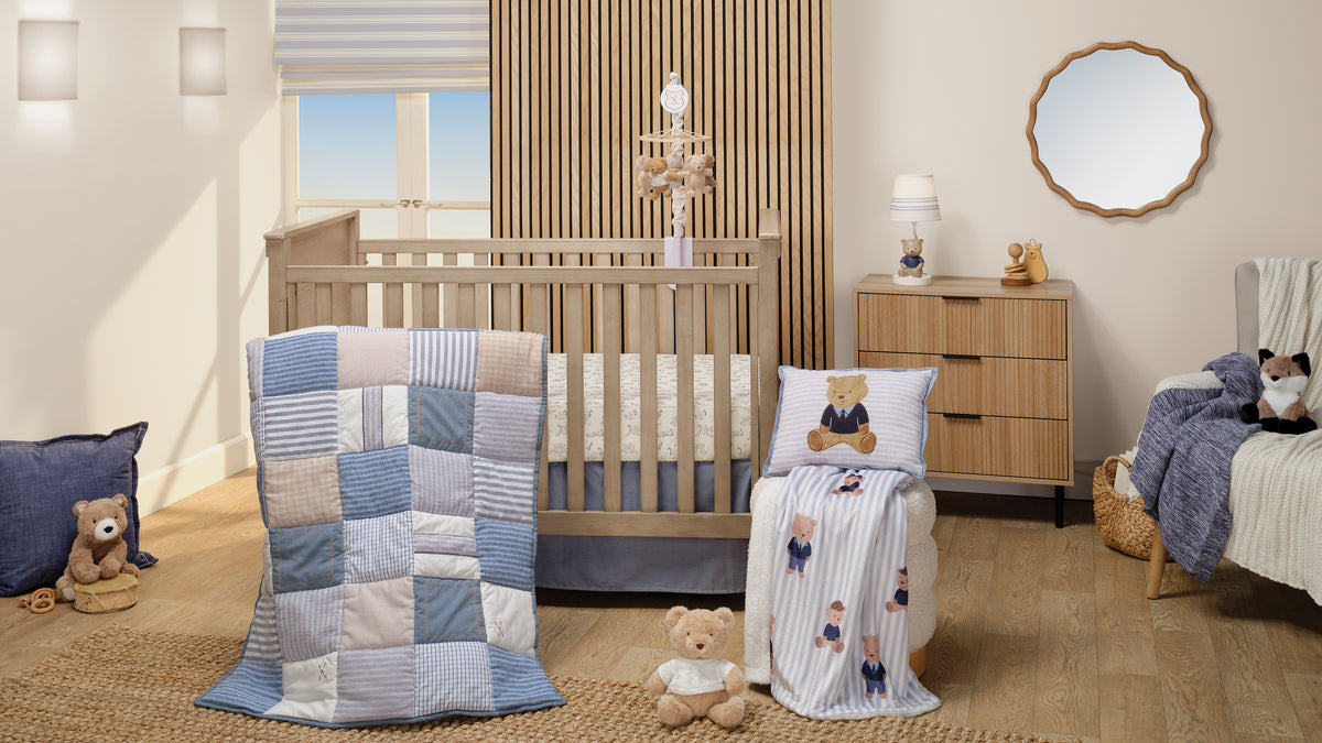 Blue Patchwork Baby Crib Bedding Nursery Room