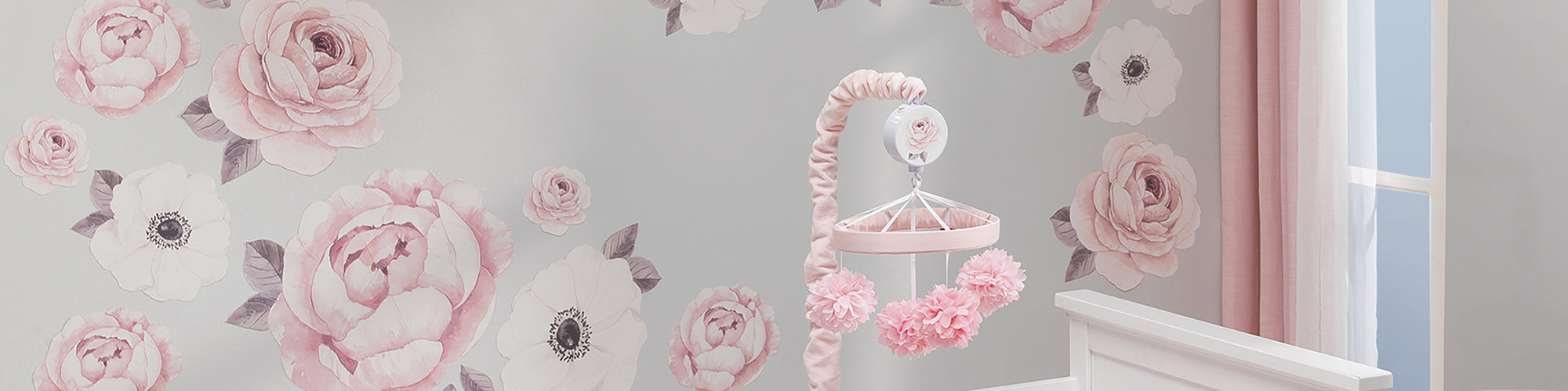 pink mobile and floral wall decals