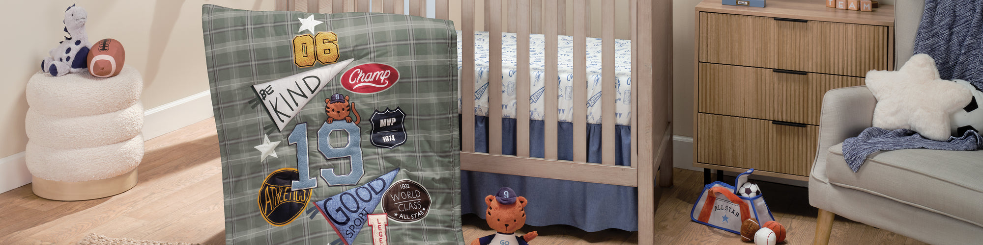 Pep Rally Baby Nursery Crib Bedding and Decor