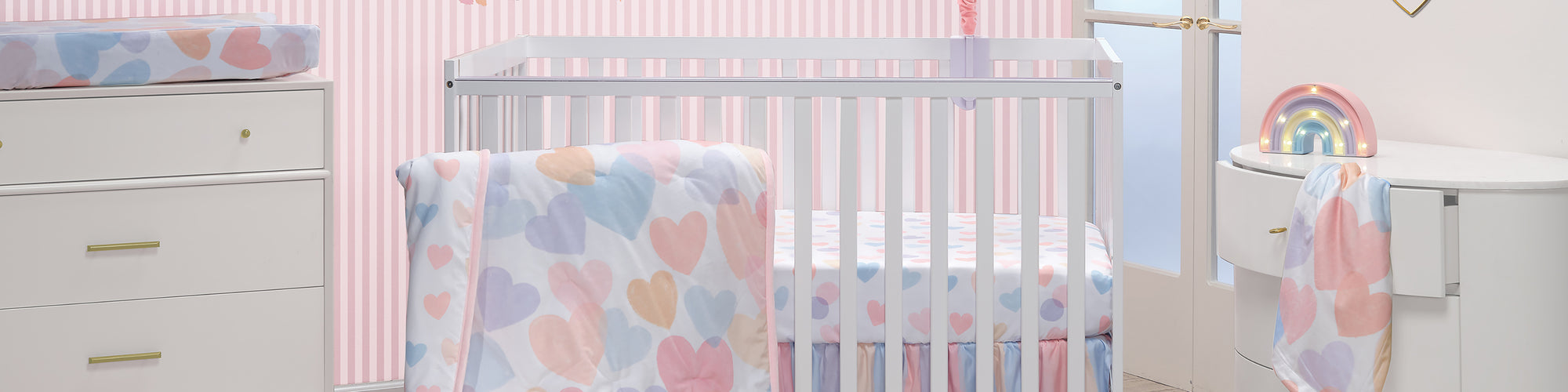 rainbow hearts nursery bedding