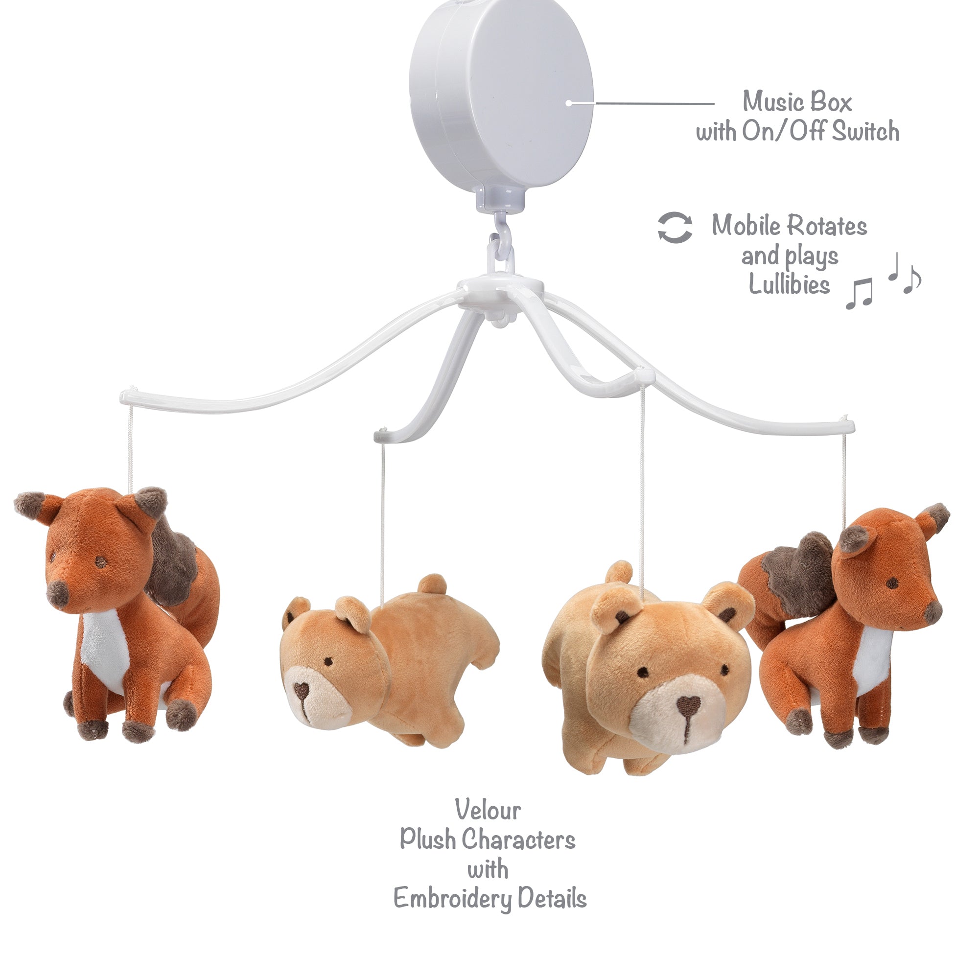 Animal Alphabet Bear/Fox Musical Baby Crib Mobile Soother Toy