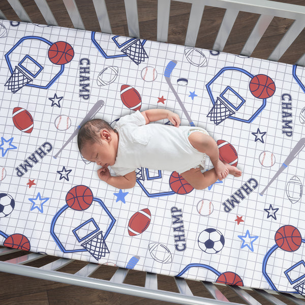 Baby Sports Cotton Fitted Crib Sheet by Lambs & Ivy