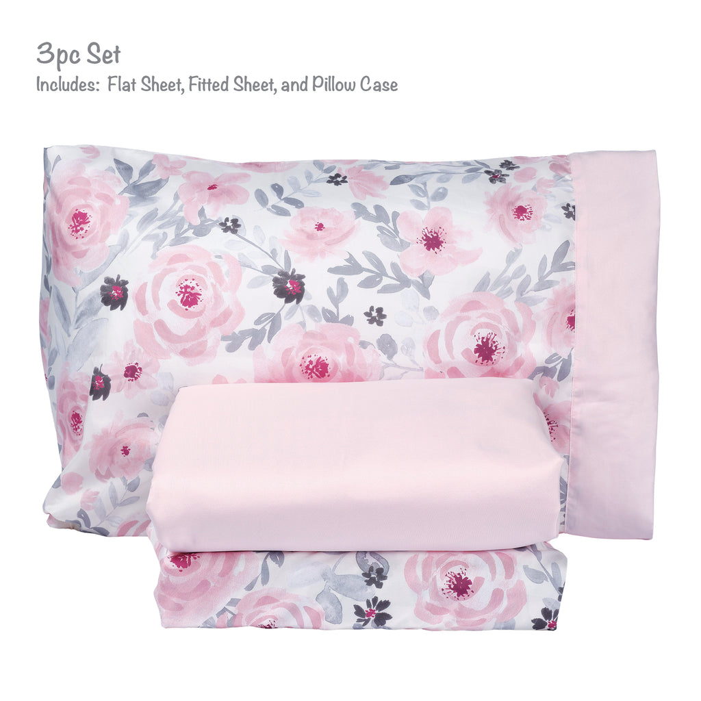 Blossom Watercolor Floral Twin Sheets and Pillowcase Set Lambs & Ivy