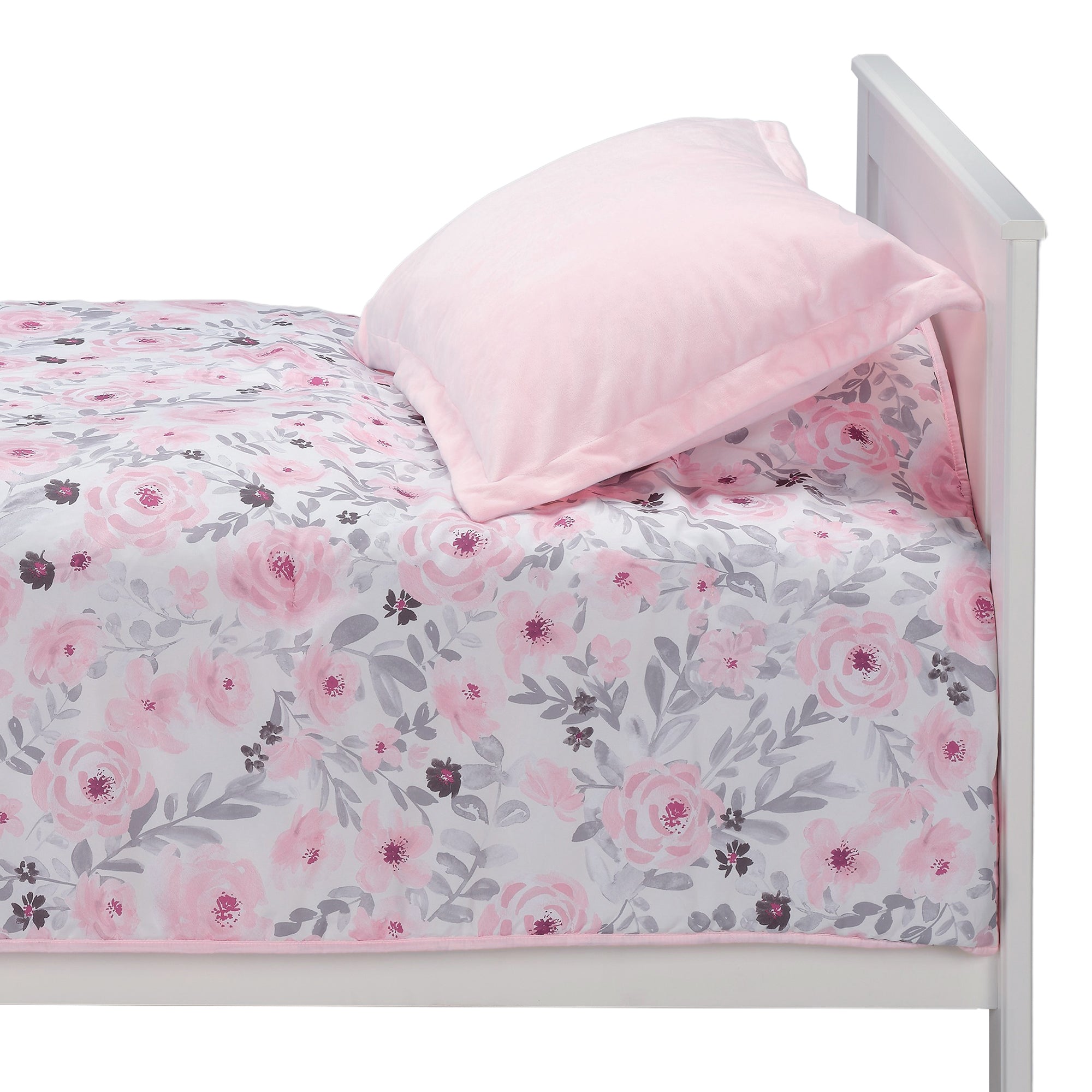 Blossom Watercolor Floral Twin Size Quilt and Pillow Sham Set