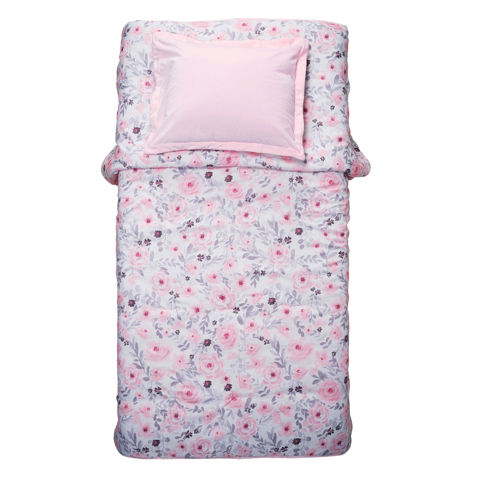 Blossom Watercolor Floral Twin Size Quilt and Pillow Sham Set