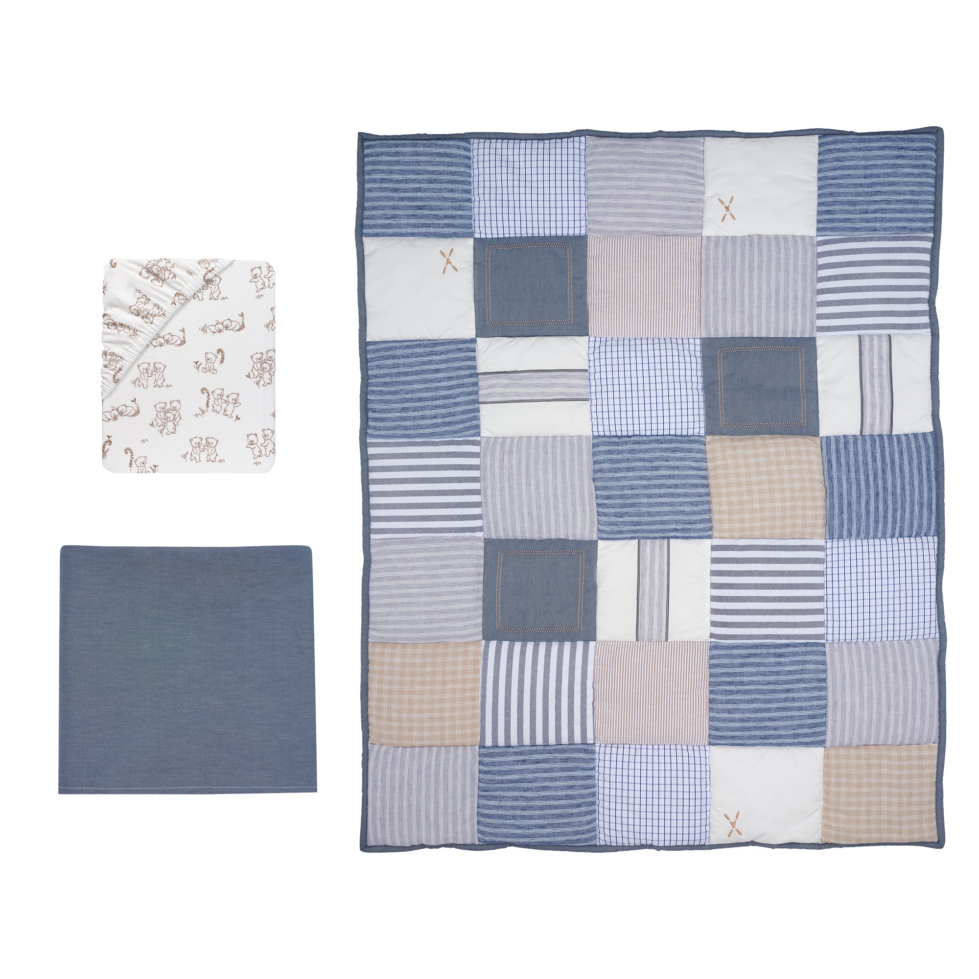 Blue Patchwork 3-Piece Crib Bedding Set by Lambs & Ivy