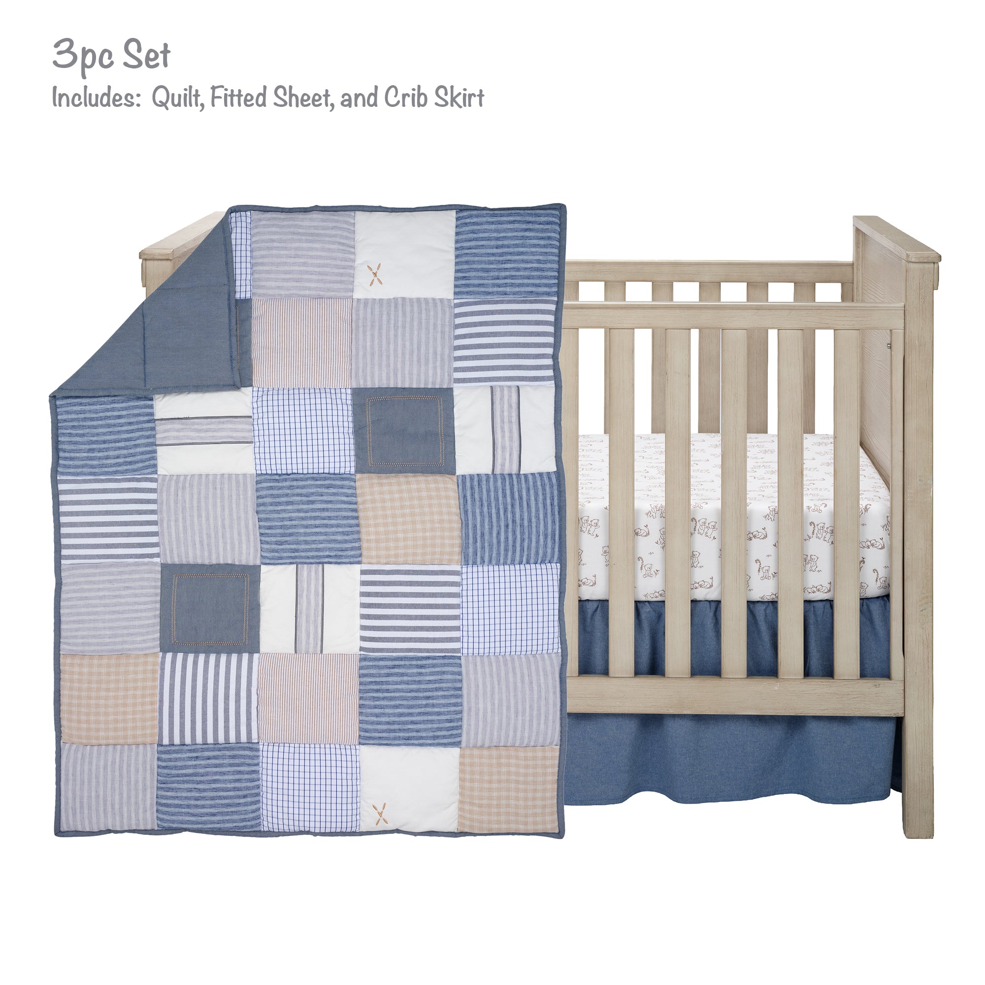 Blue Patchwork 3-Piece Crib Bedding Set by Lambs & Ivy