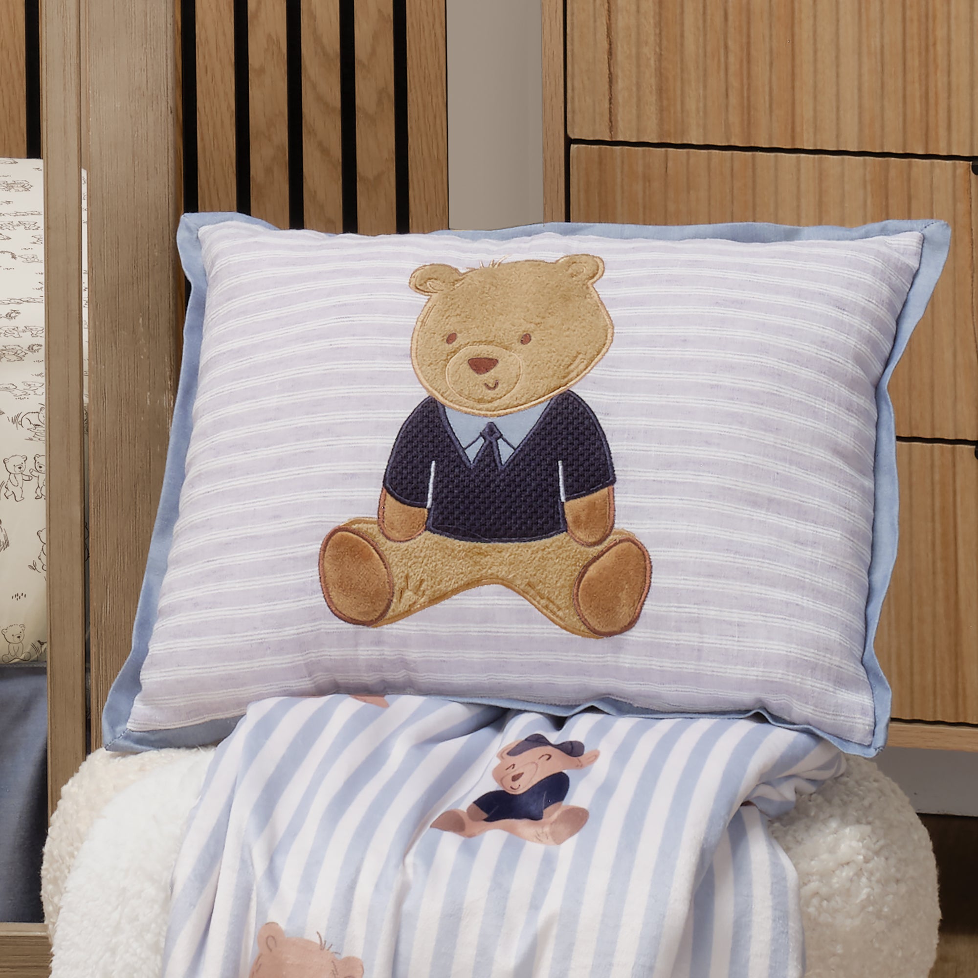 Blue Sweater Bear Pillow by Lambs & Ivy