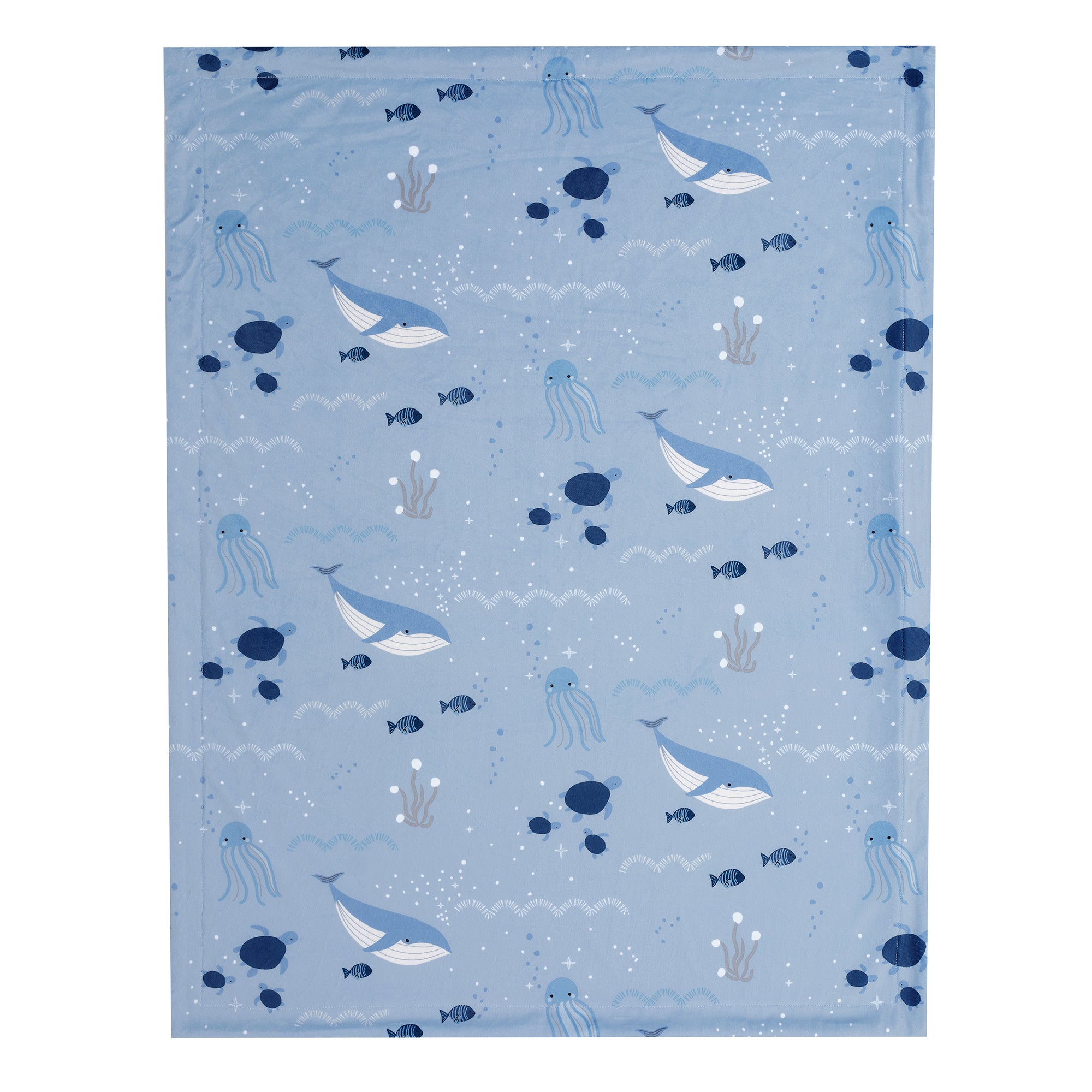 Bubbles & Squirt Blue Ocean/Aquatic Whale Soft Fleece Baby Blanket