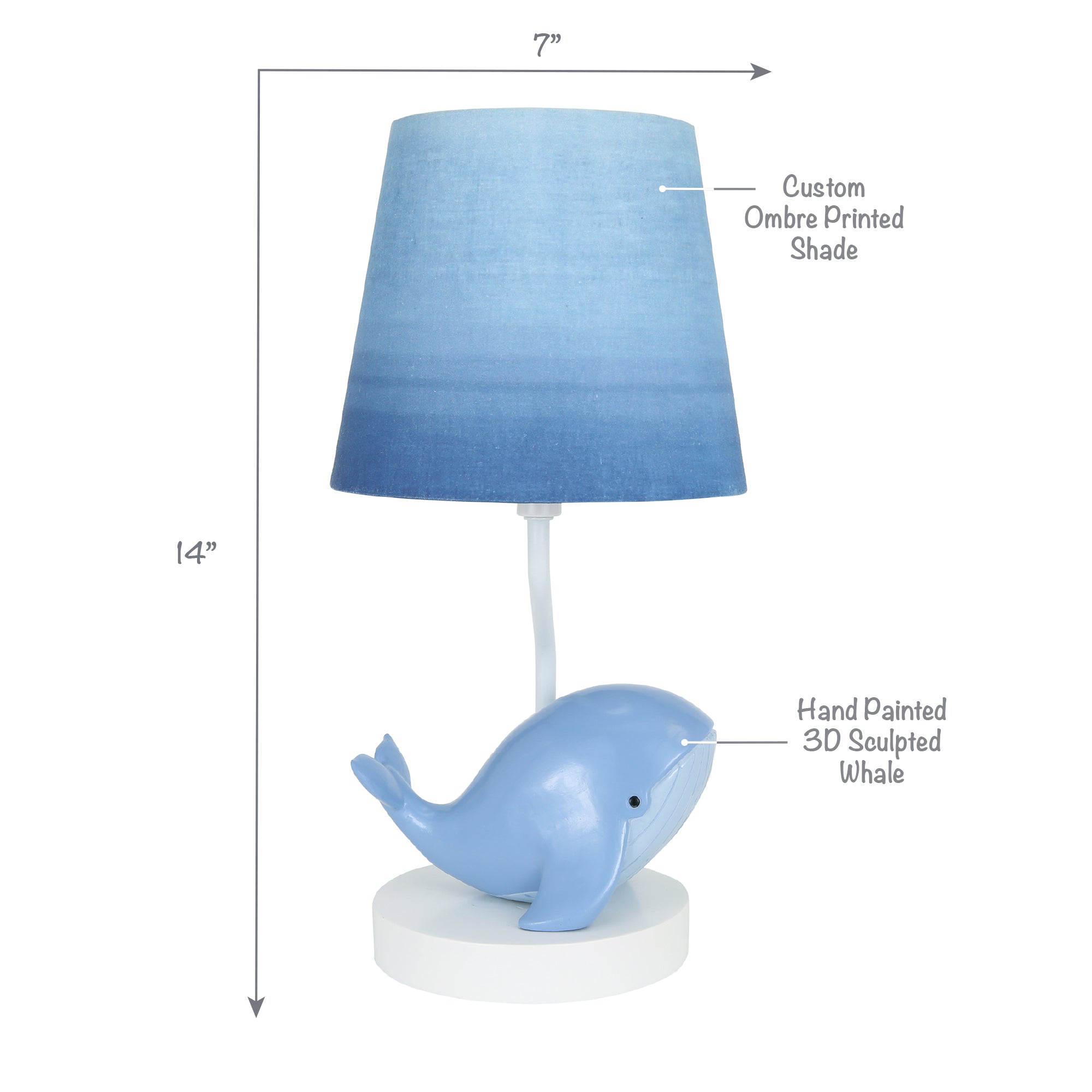 Bubbles & Squirt Hand Painted Whale Lamp with Blue Shade and Bulb