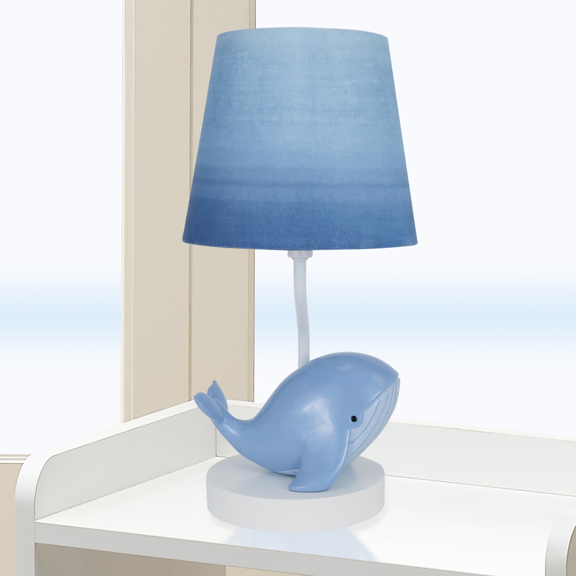 Bubbles & Squirt Hand Painted Whale Lamp with Blue Shade and Bulb