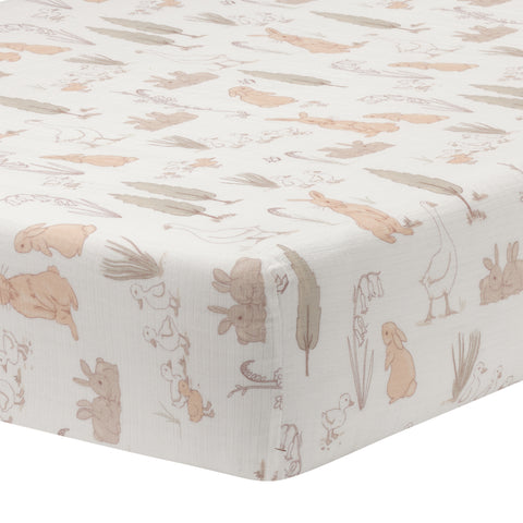 Bunny Hop Organic Cotton Muslin Crib Sheet by Lambs & Ivy