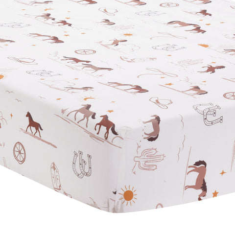Country Western Cotton Fitted Crib Sheet by Lambs & Ivy