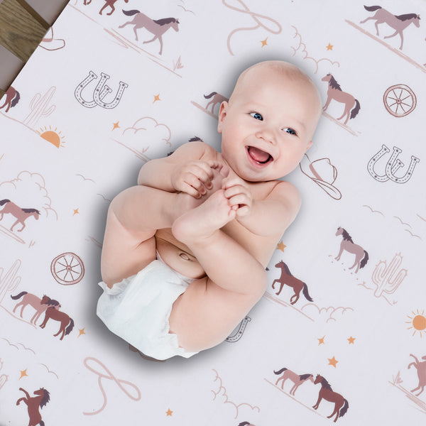 Country Western Cotton Fitted Crib Sheet by Lambs & Ivy