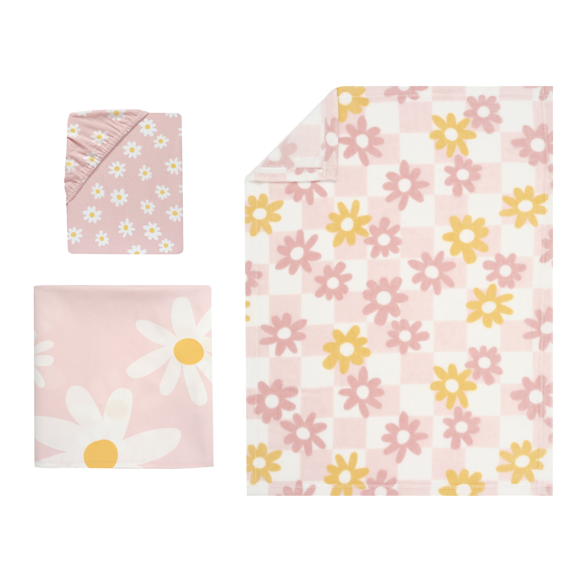 ライトピンク デイジー立体花プリンセス風コットン ベッド用4点セット6 Lambs & Ivy Daisy Dreams 3-Piece Pink/White Baby Nursery Crib