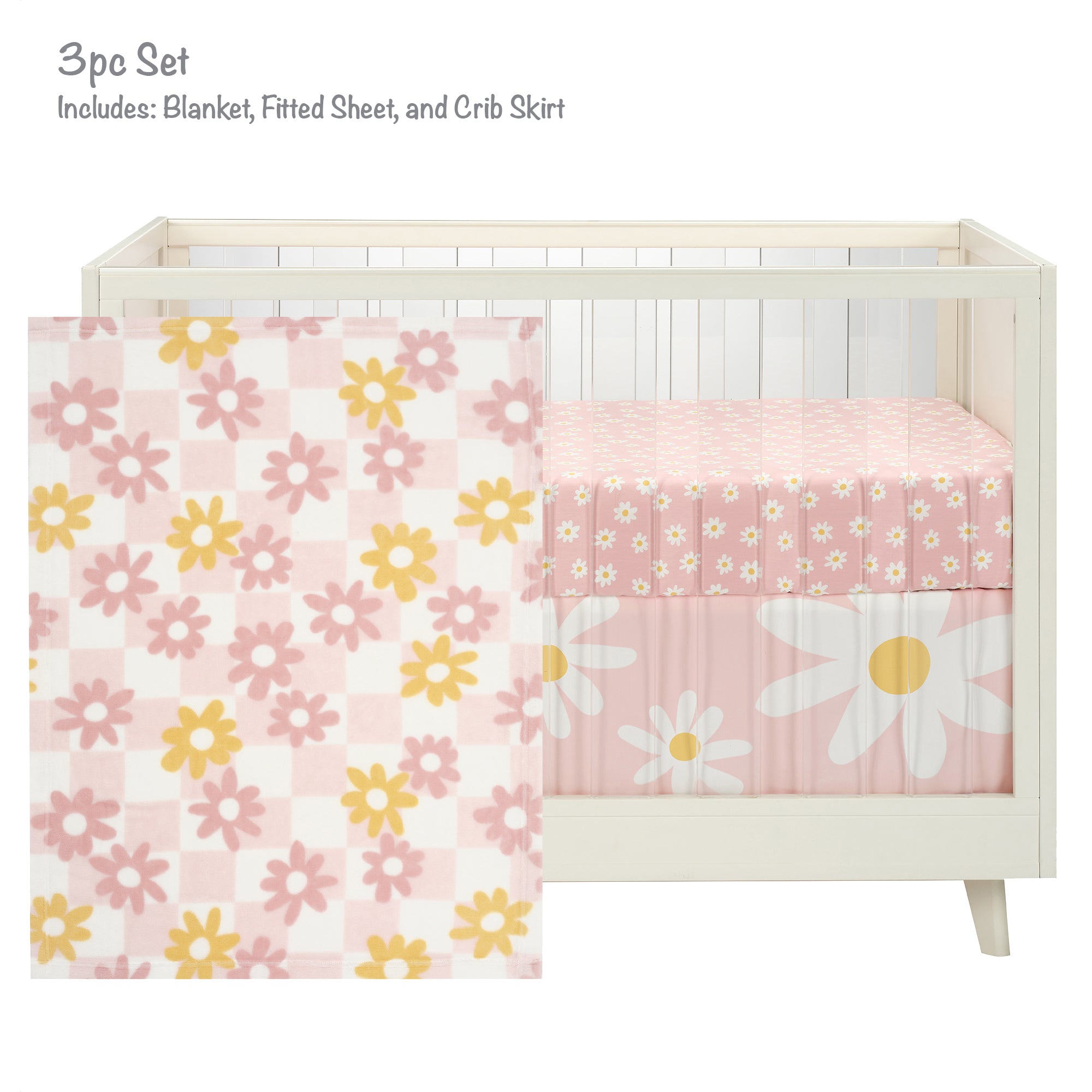 Lambs & Ivy Daisy Dreams 3-Piece Pink/White Baby Nursery Crib