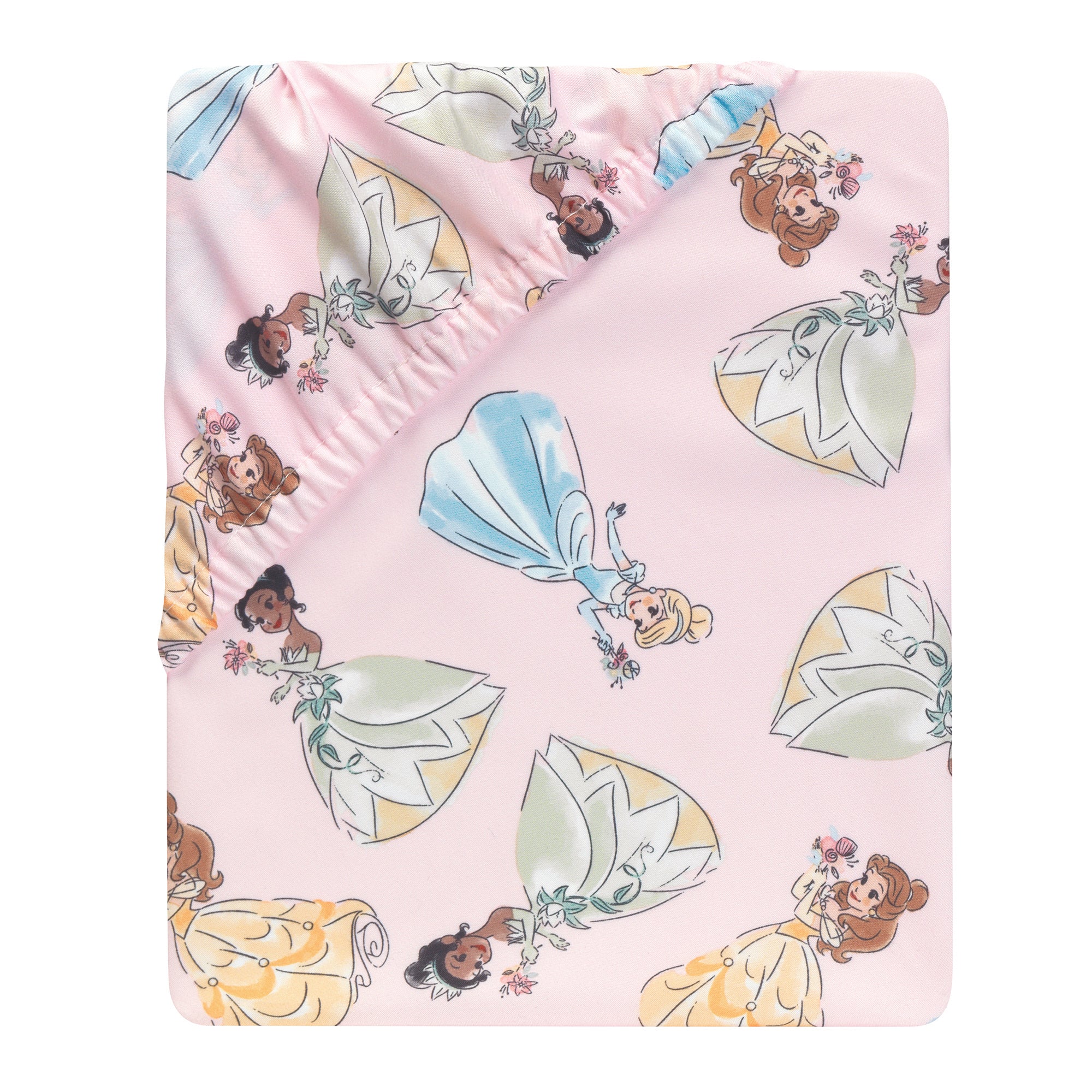 Disney Princesses Pink Fitted Crib Sheet Belle/Tiana/Cinderella