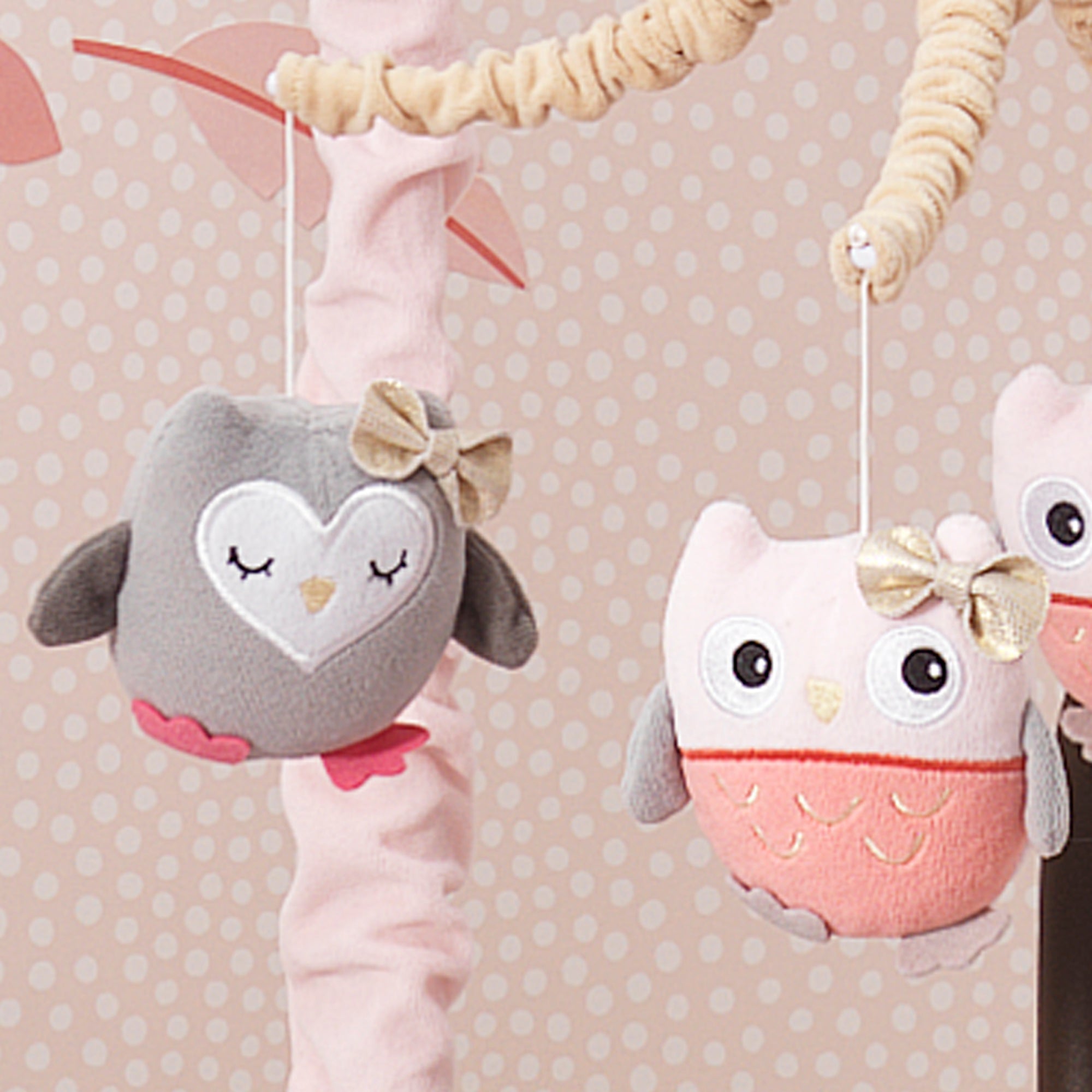 Family Tree Pink/Gray/Tan Owl Musical Baby Crib Mobile – Lambs & Ivy