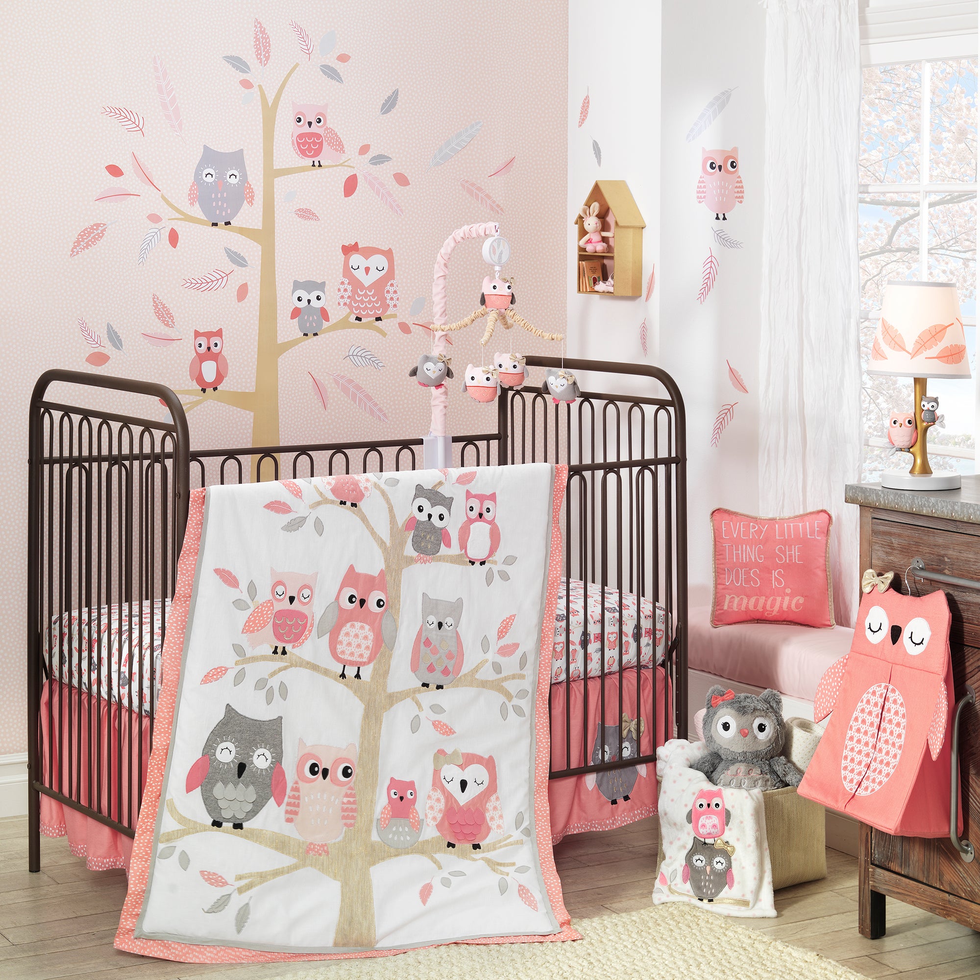 Family Tree Pink/Gray/Tan Owl Musical Baby Crib Mobile – Lambs Ivy
